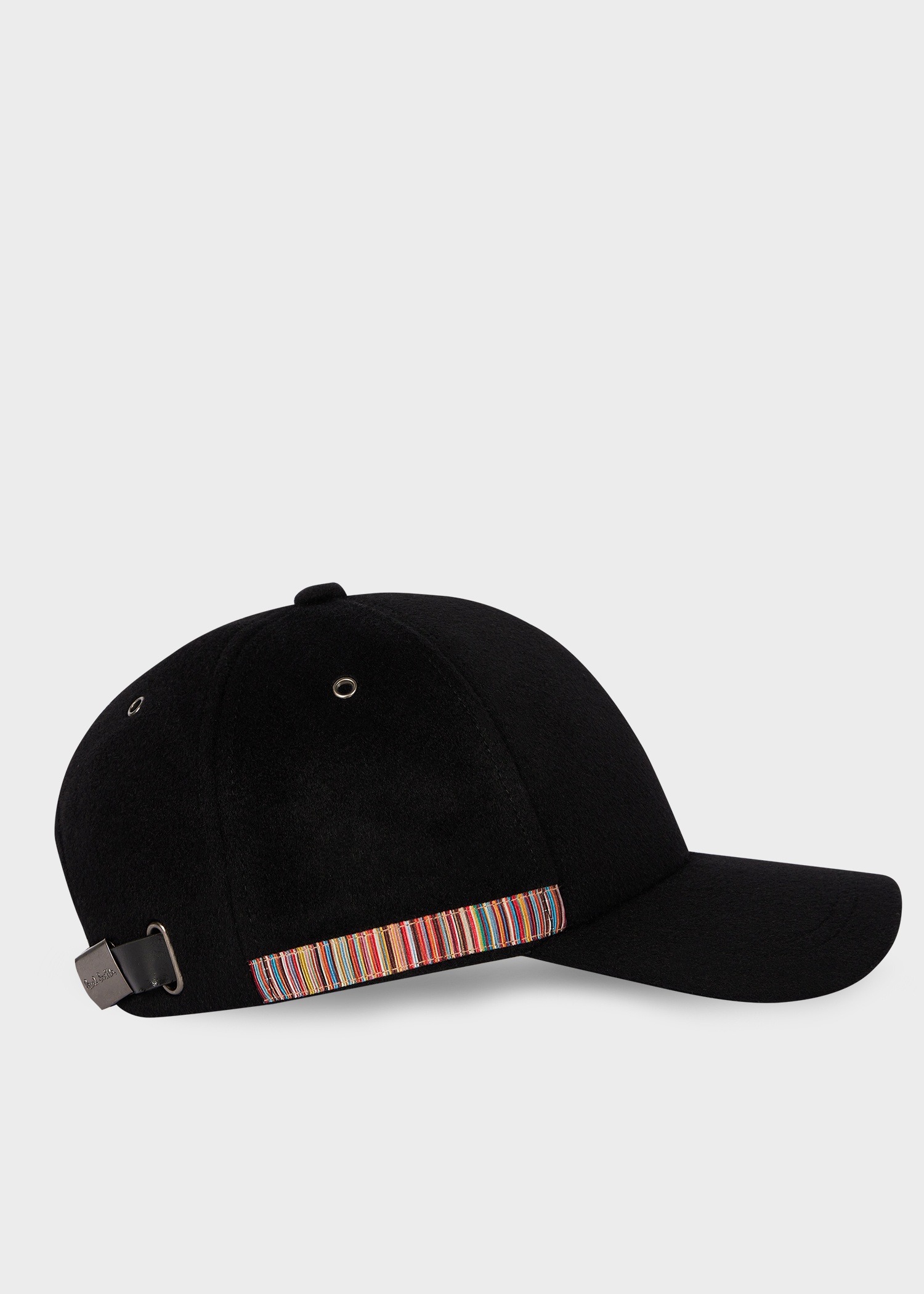 Black 'Signature Stripe' Trim Wool Cap - 1