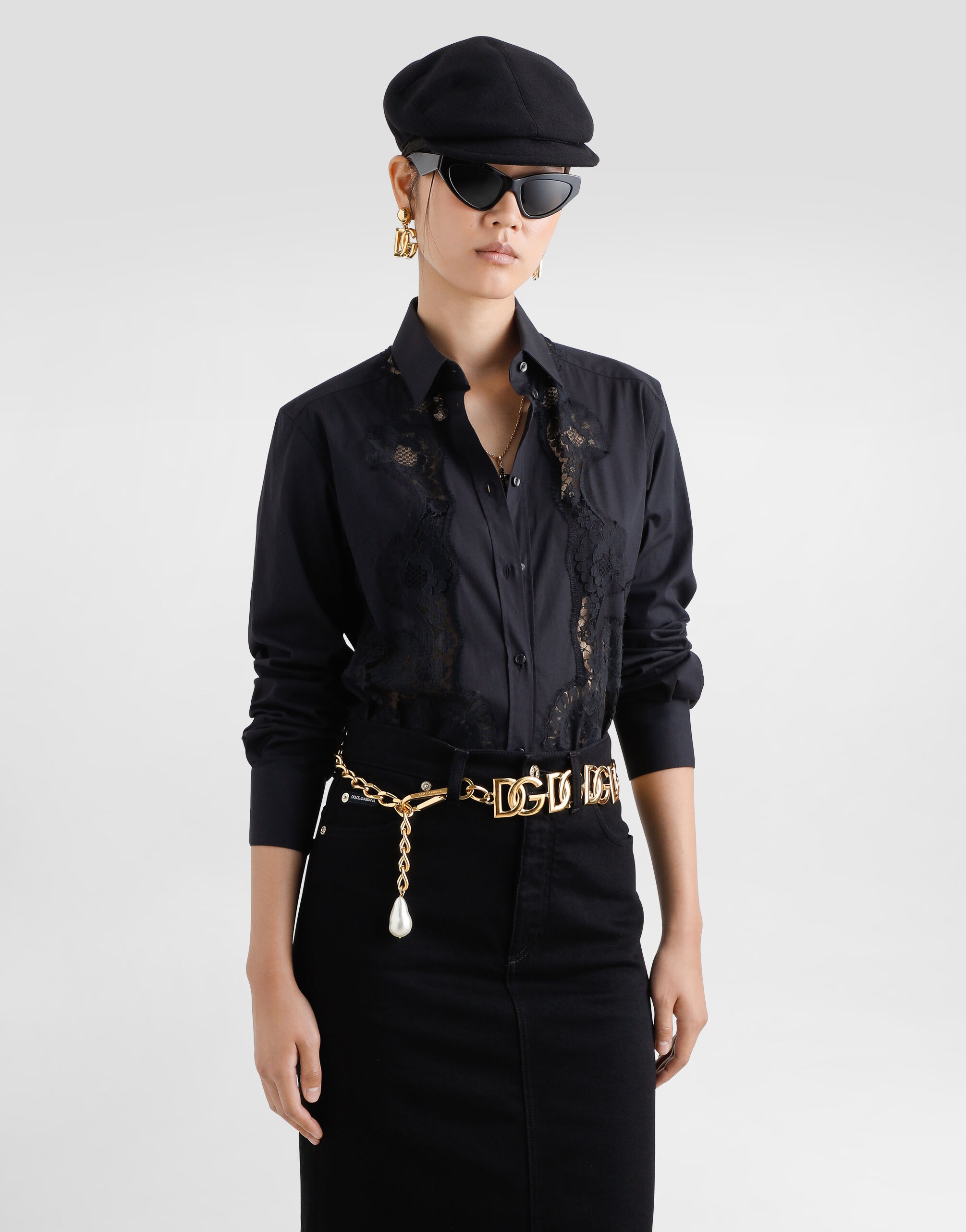 Cotton poplin shirt with lace inlay - 4