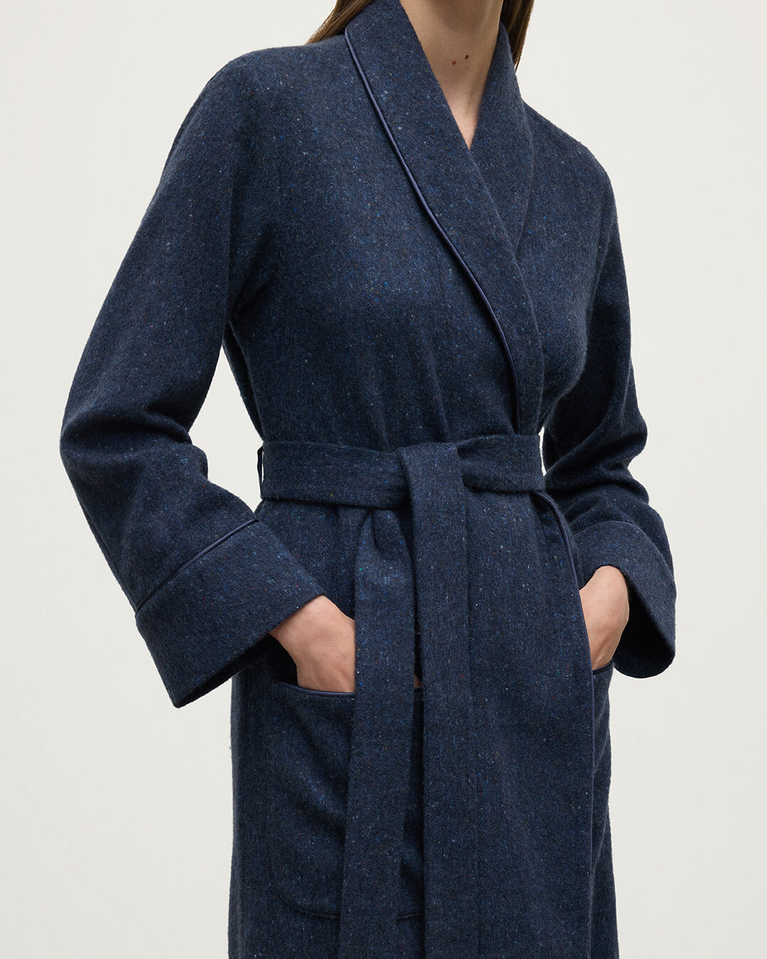 Donegal Cashmere Navy Dressing Gown - 5