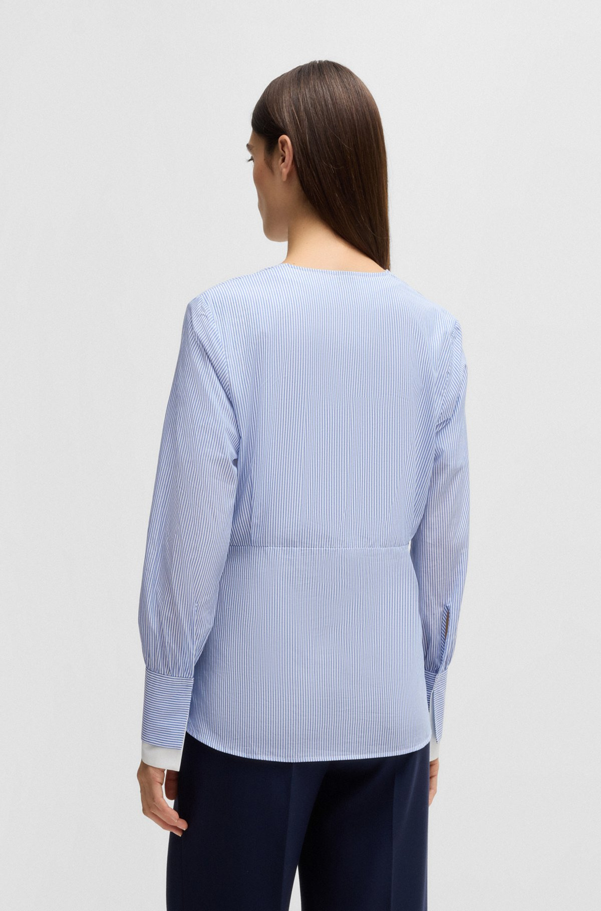 TWIST-FRONT SLIM-FIT BLOUSE IN STRIPED COTTON - 5