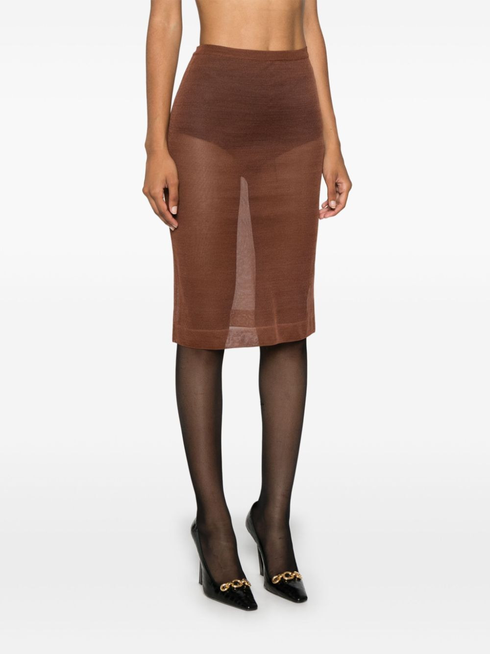 Saint Laurent Paris Women Sheer Silk Knitted Pencil Skirt - 3