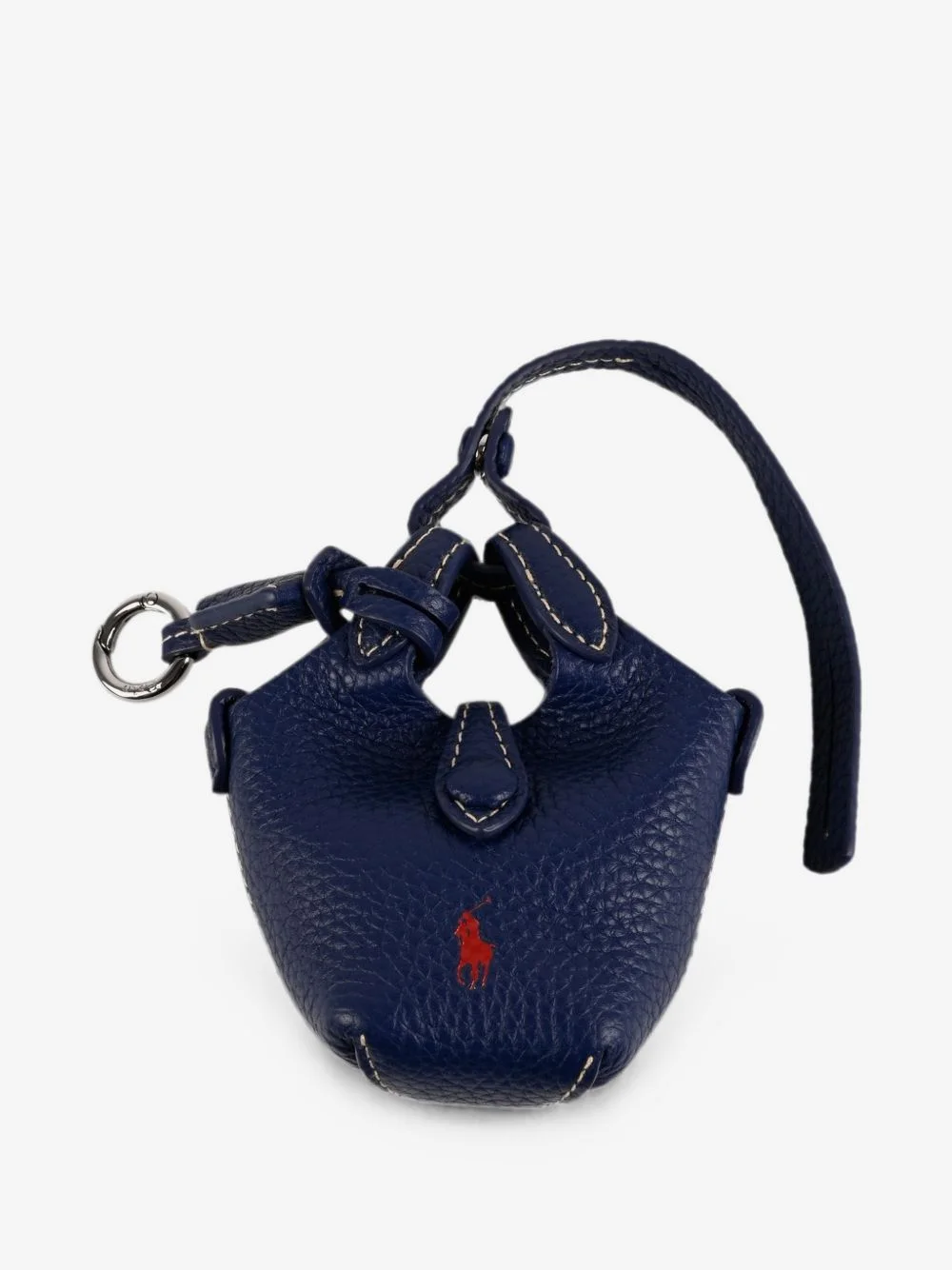 logo-embroidered pebbled leather keyring - 1