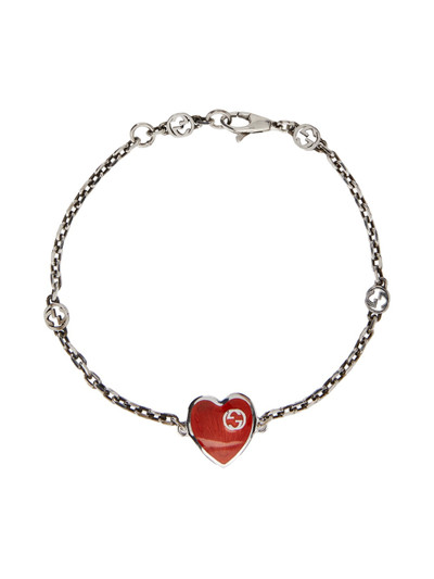 GUCCI Silver & Red Interlocking G Heart Bracelet outlook