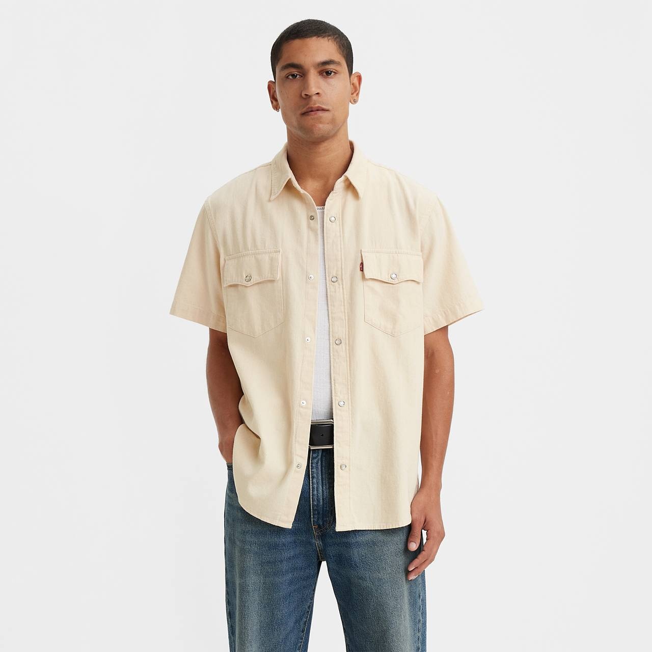 【COSYHARU】[Muscle Fit] Western Denim Linen Shirt COSYHARU】[Muscle Fit] Western Denim Linen Shirt