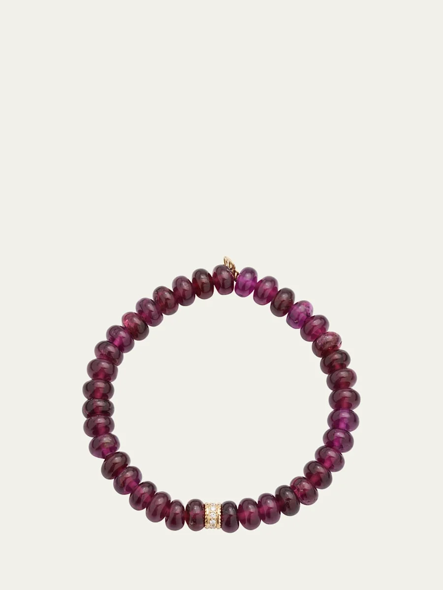 Scallop Edge Pave Rondelle on Rhodolite Bead Bracelet - 1