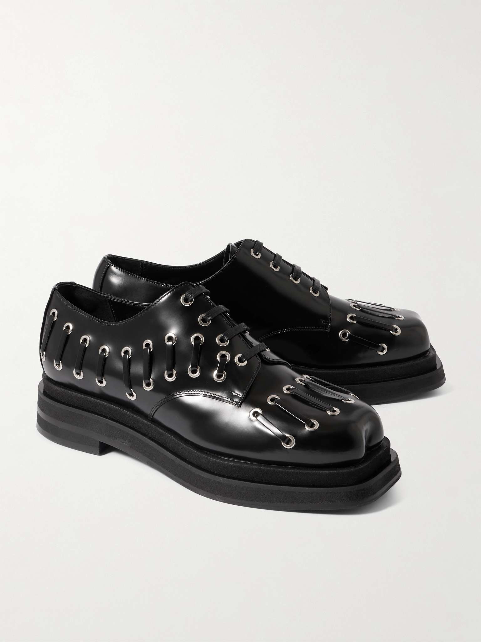 Eyelet-Embellished Glossed-Leather Brogues - 4