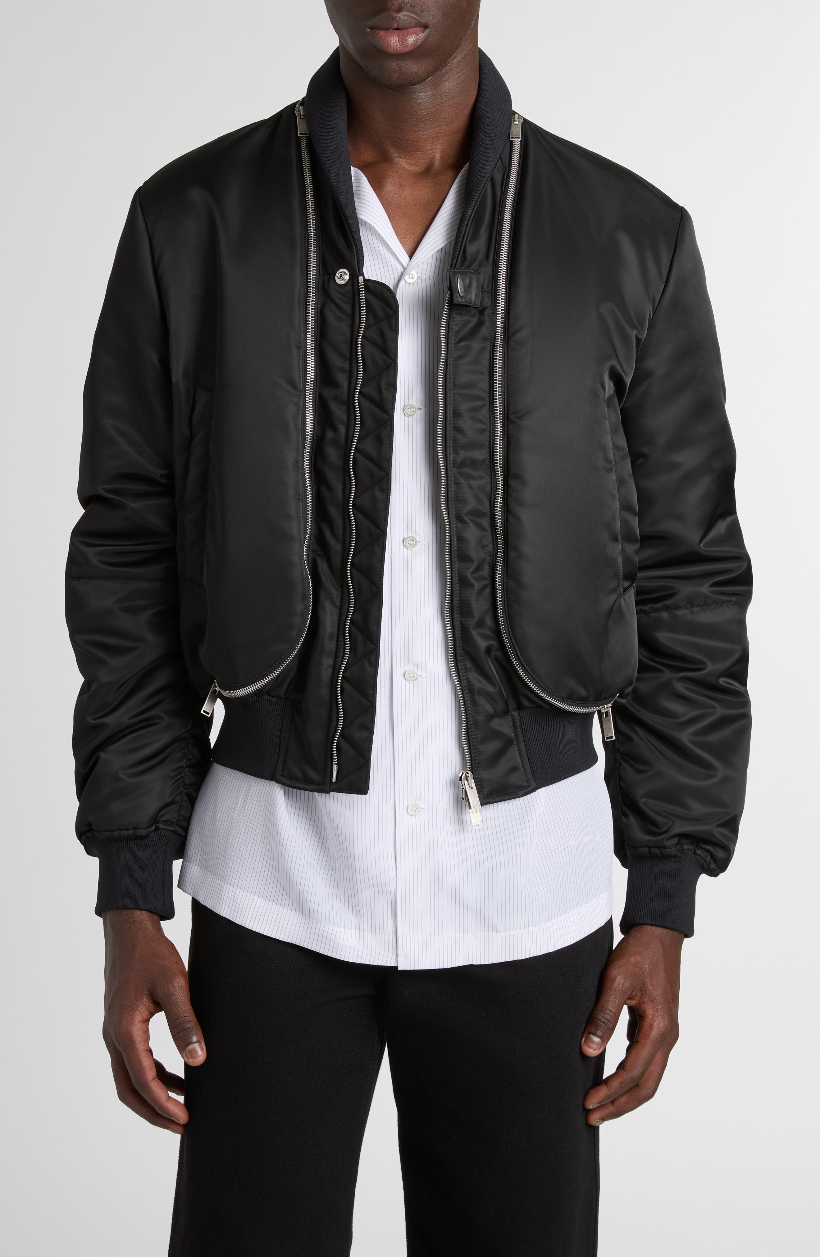McQueen Technical Crop Bomber Jacket in Black at Nordstrom - 1