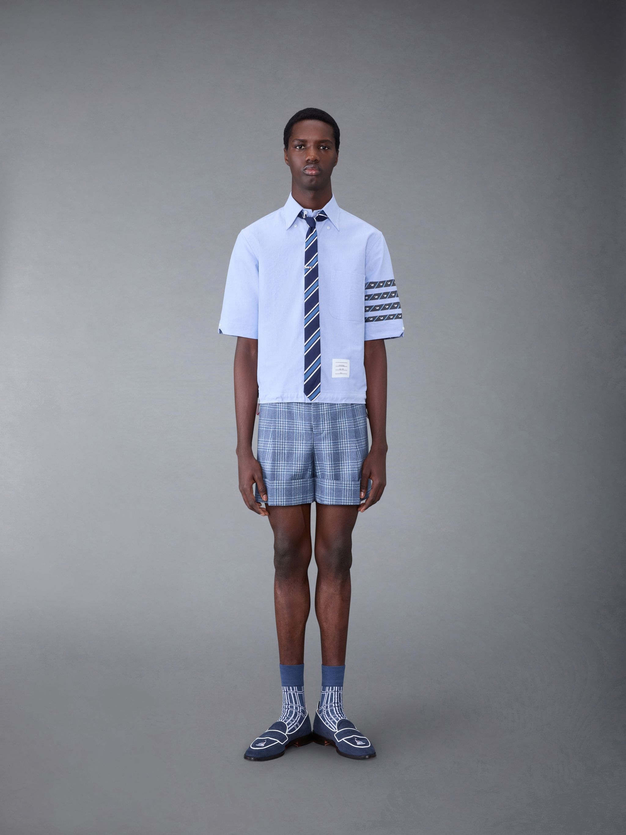 Whale Icon Stripe Drawcord Hem 4-Bar Short Sleeve Shirt - 3