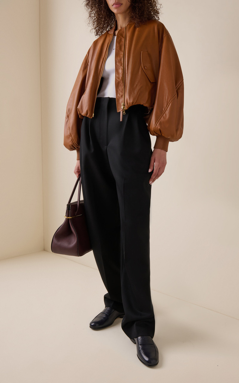 Givenchy Cropped Leather Cocoon Bomber Jacket brown outlook