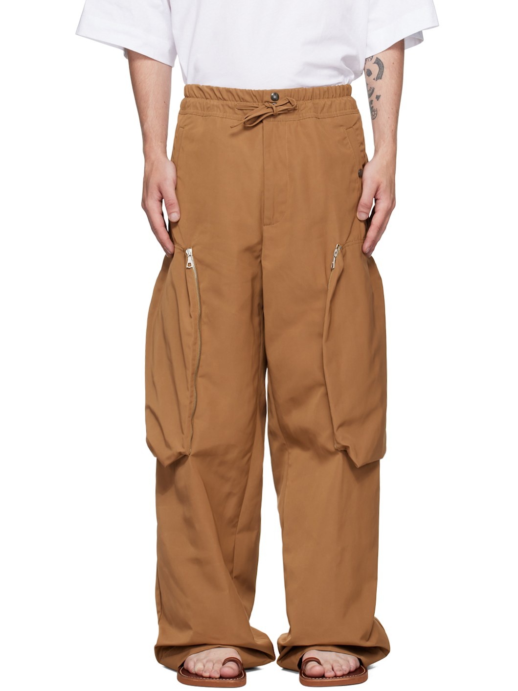 Tan Wide-Leg Cargo Pants - 1