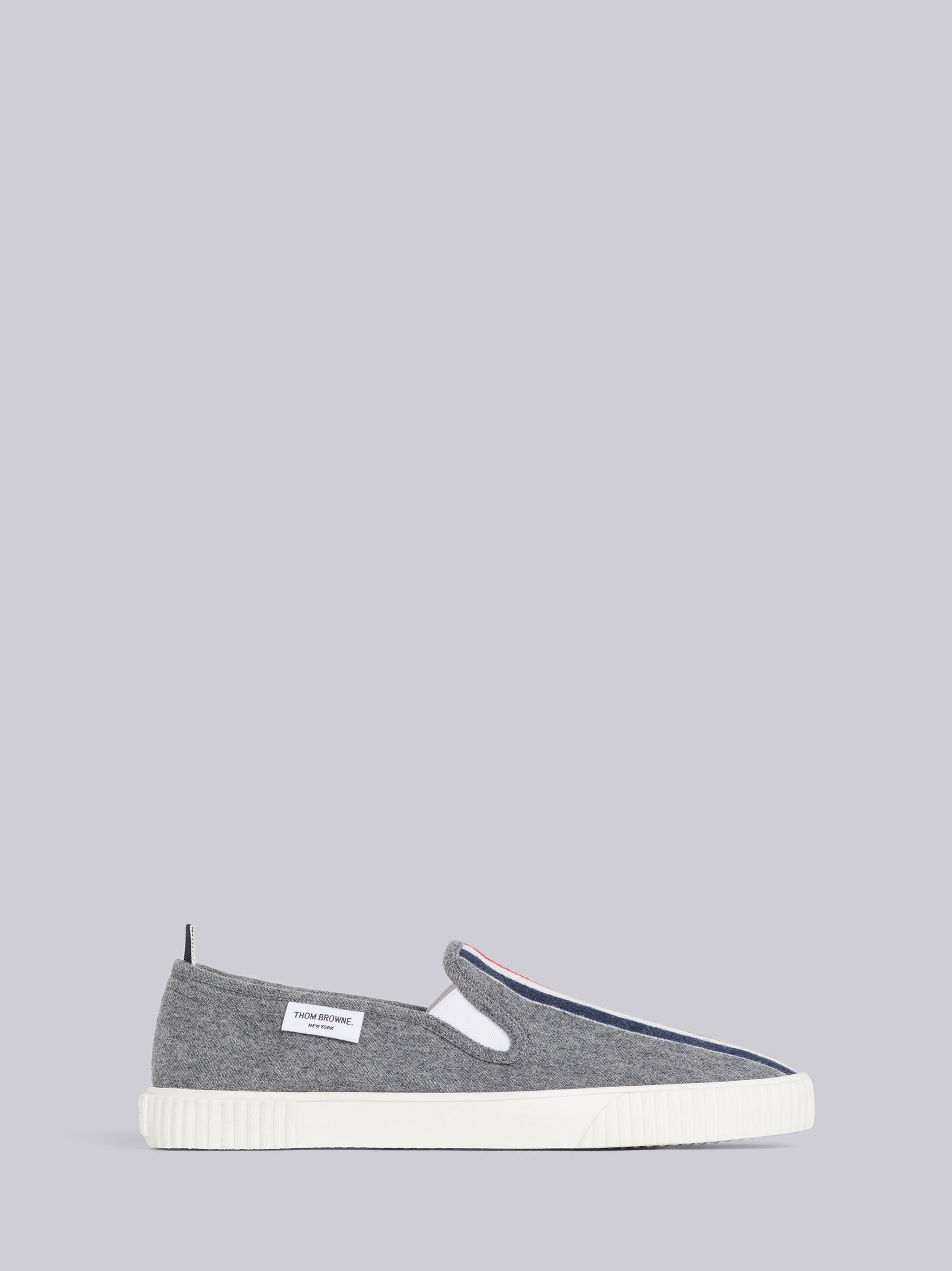 Medium Grey Lightweight Boiled Wool Engineered Stripe Waterproof Pu Sole Slip-On Heritage Trainer - 1