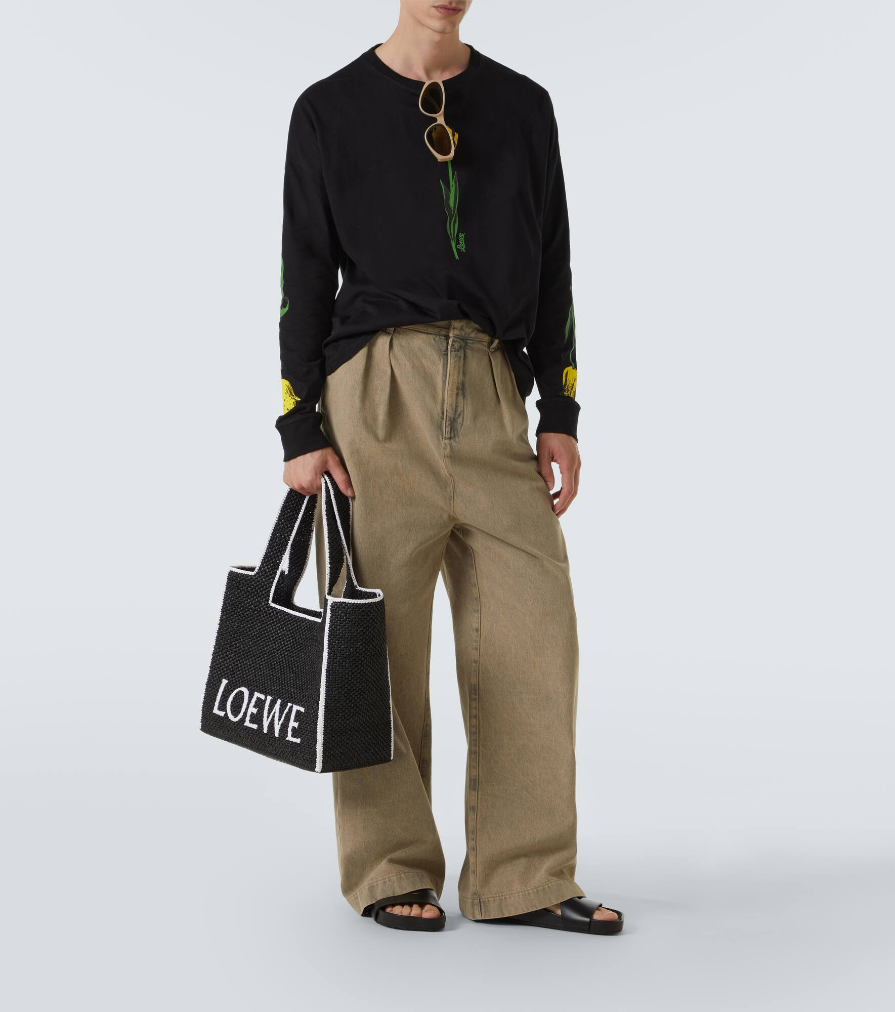 Large logo raffia tote bag - 7
