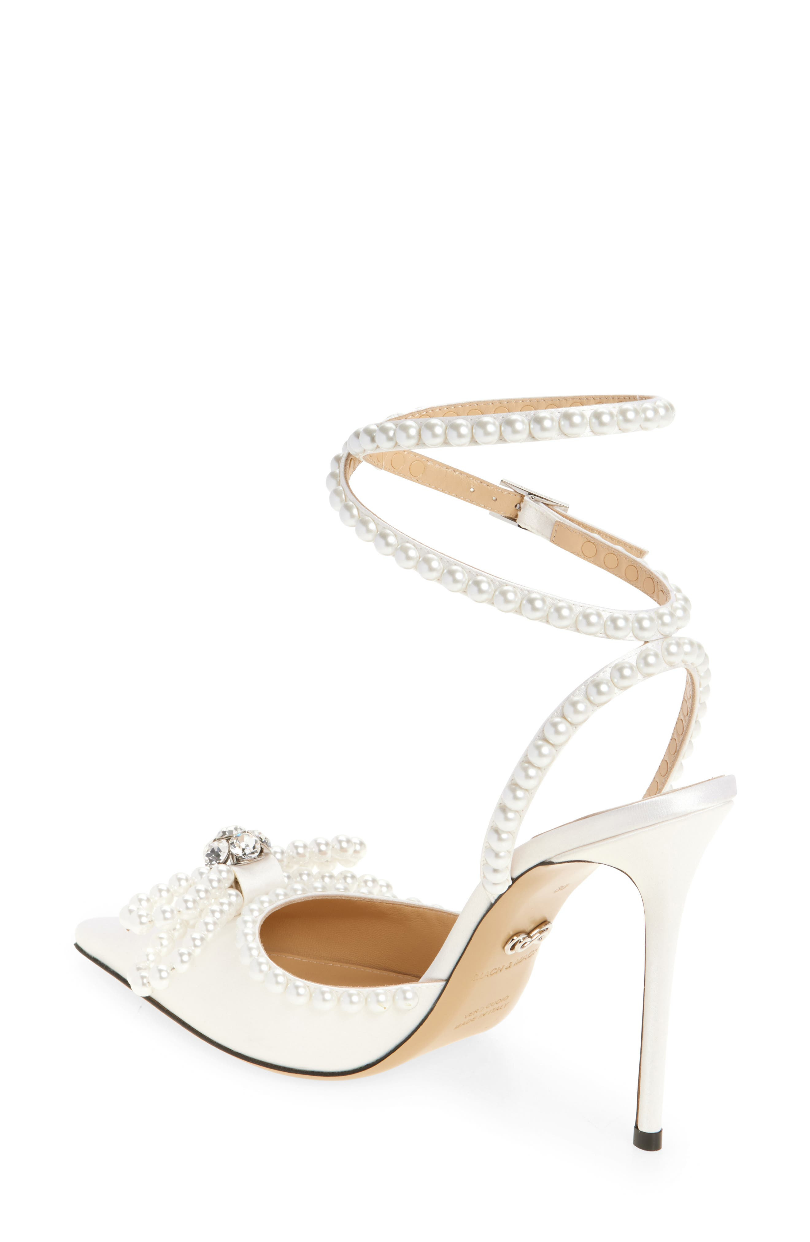 Mach & Mach Double Bow Faux Pearl Slingback Pump in White Pearl at Nordstrom - 2
