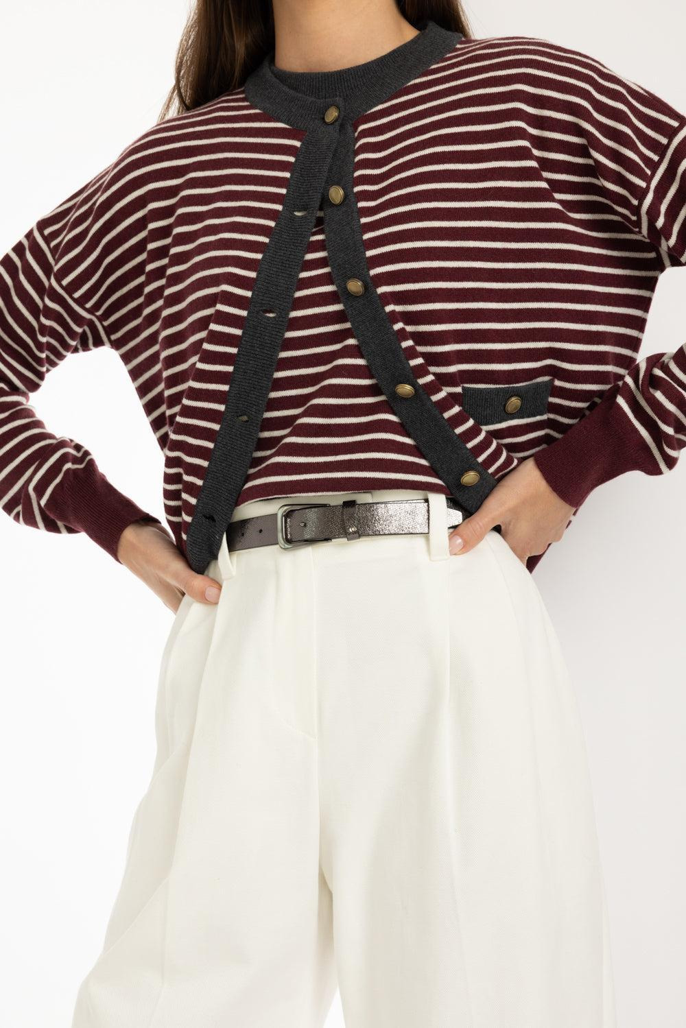 Contrast Trim Striped Cardigan - 3