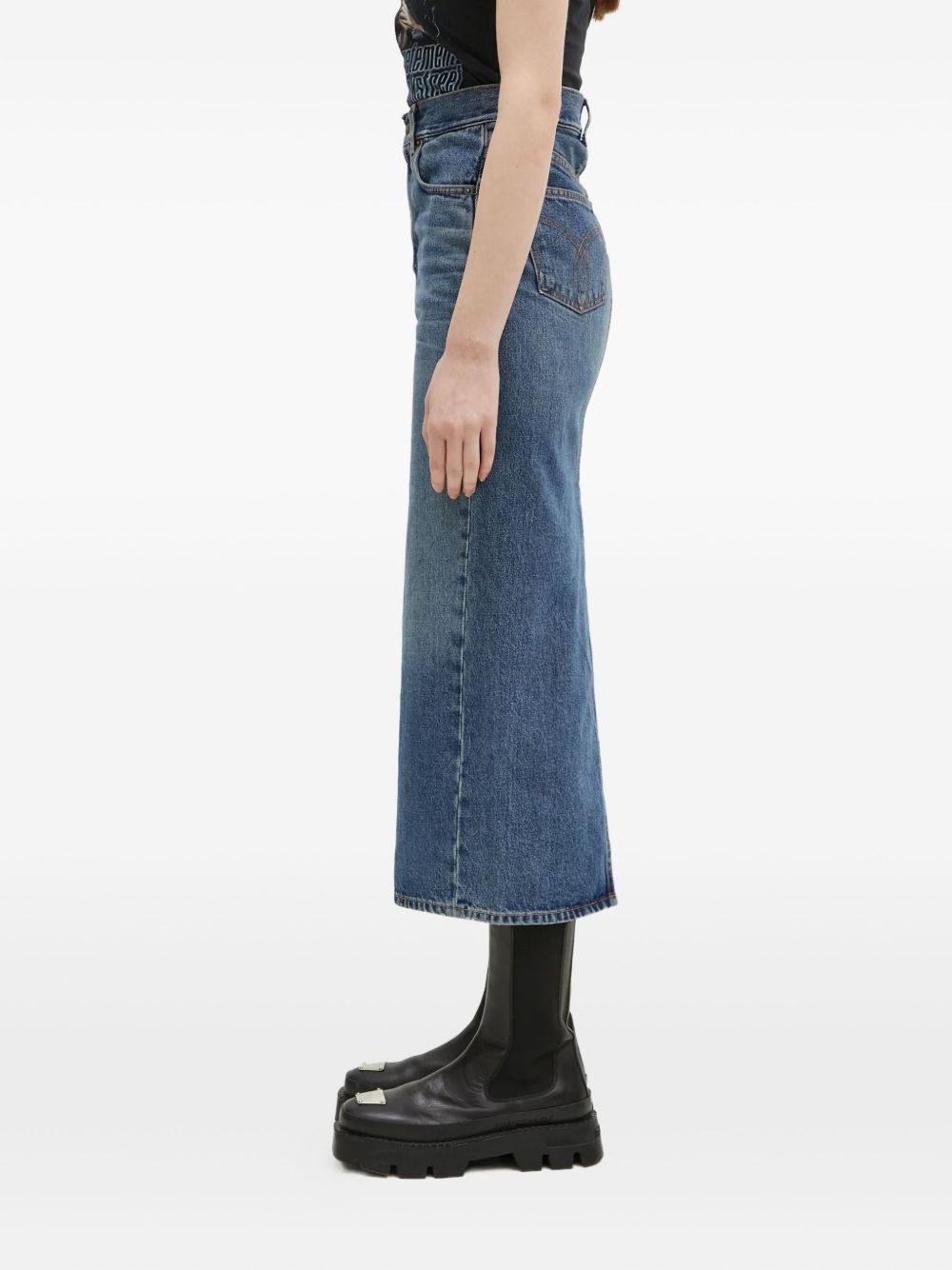 high-waisted denim midi skirt - 2