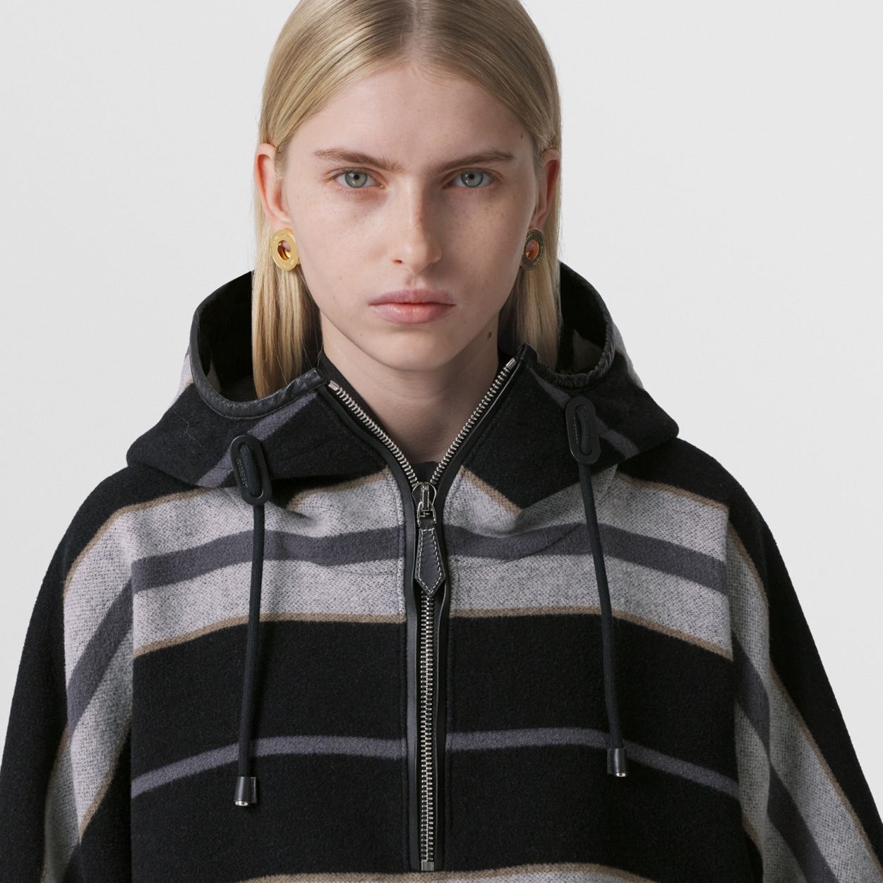 Stripe Wool Oversized Hooded Poncho - 3
