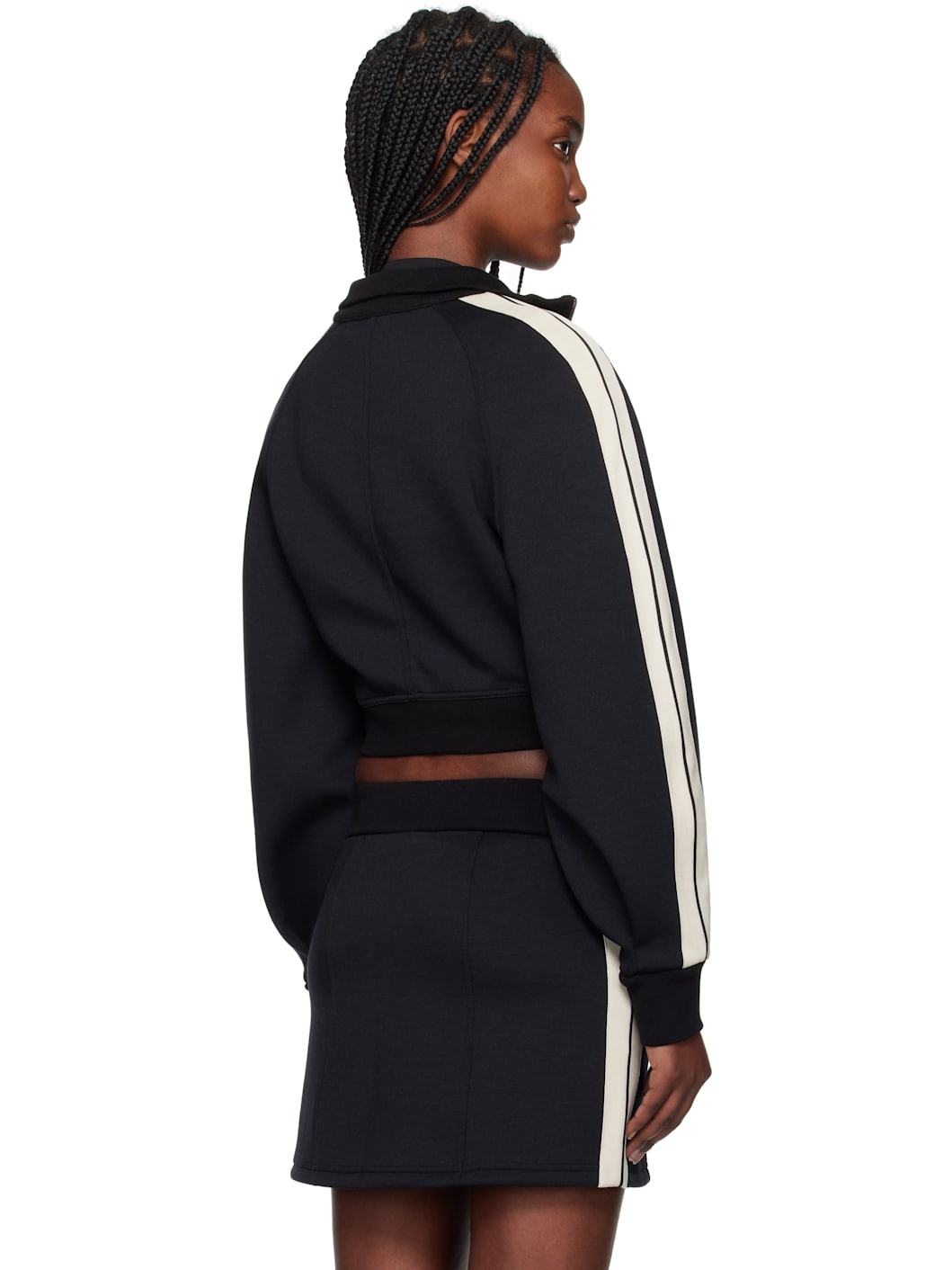 Black Neoprene Cropped Track Jacket - 3