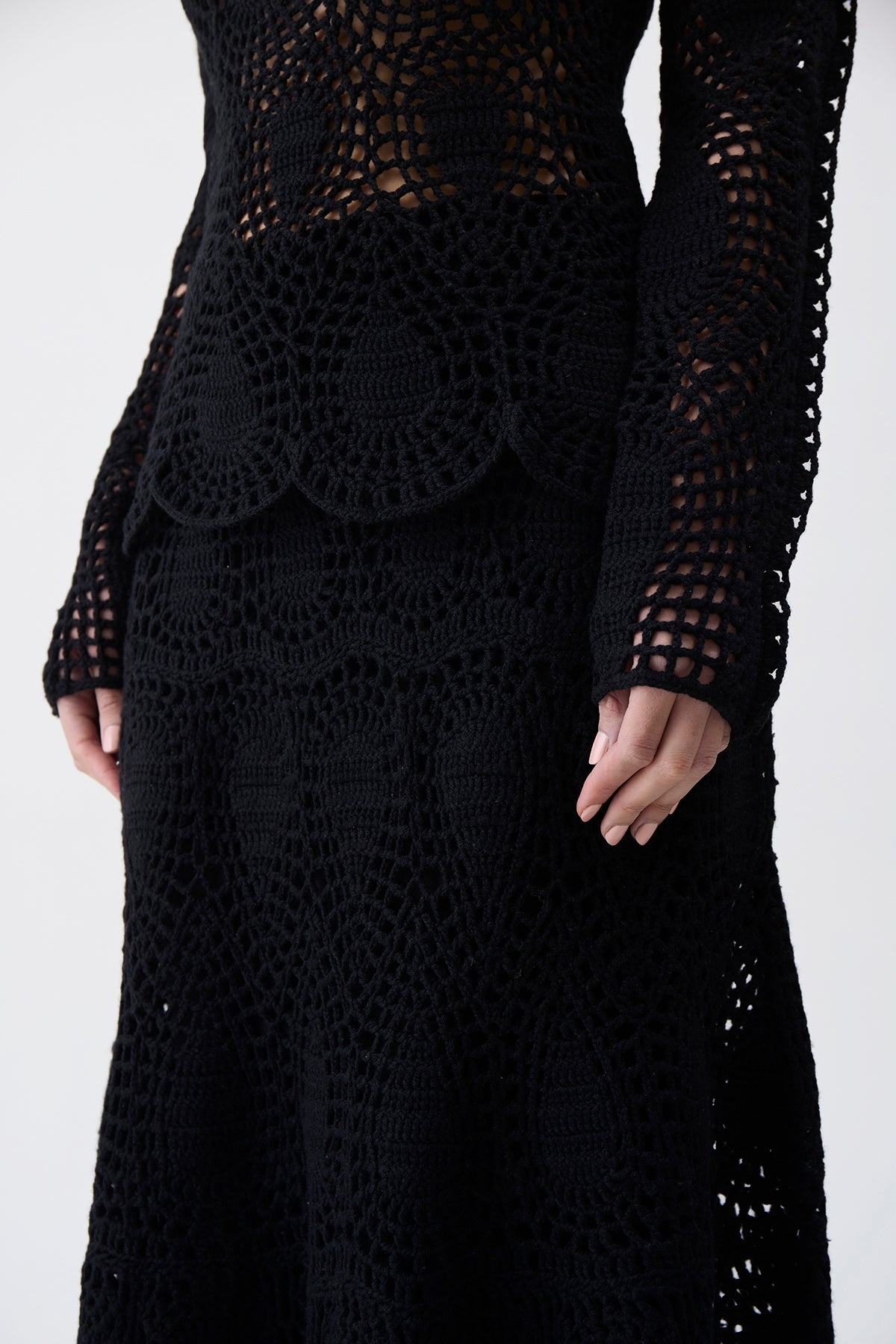 Cleo Crochet Skirt in Black Wool Cashmere - 3