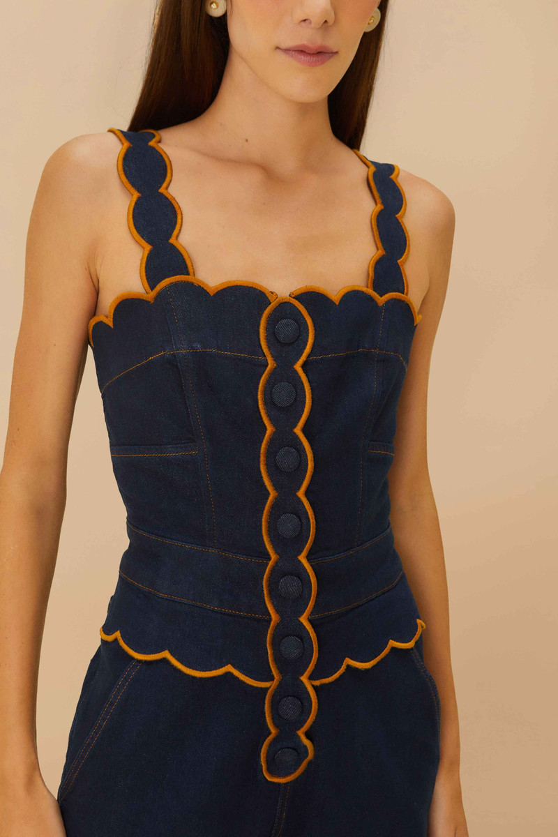 Dark Denim Wavy Trim Jumpsuit 3