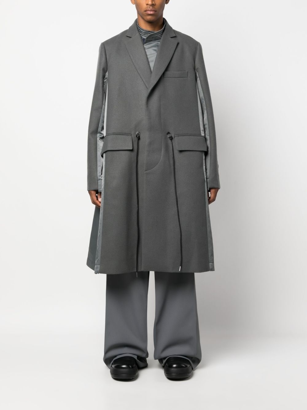 drawstring wool trench coat - 2