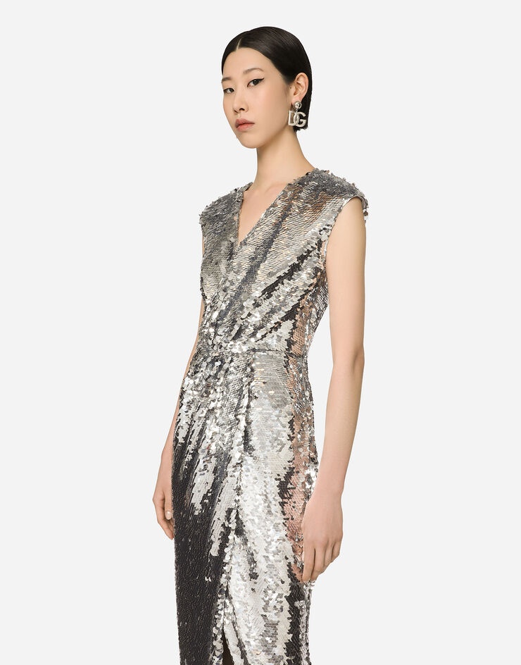 Long sequined dress with draping - 4
