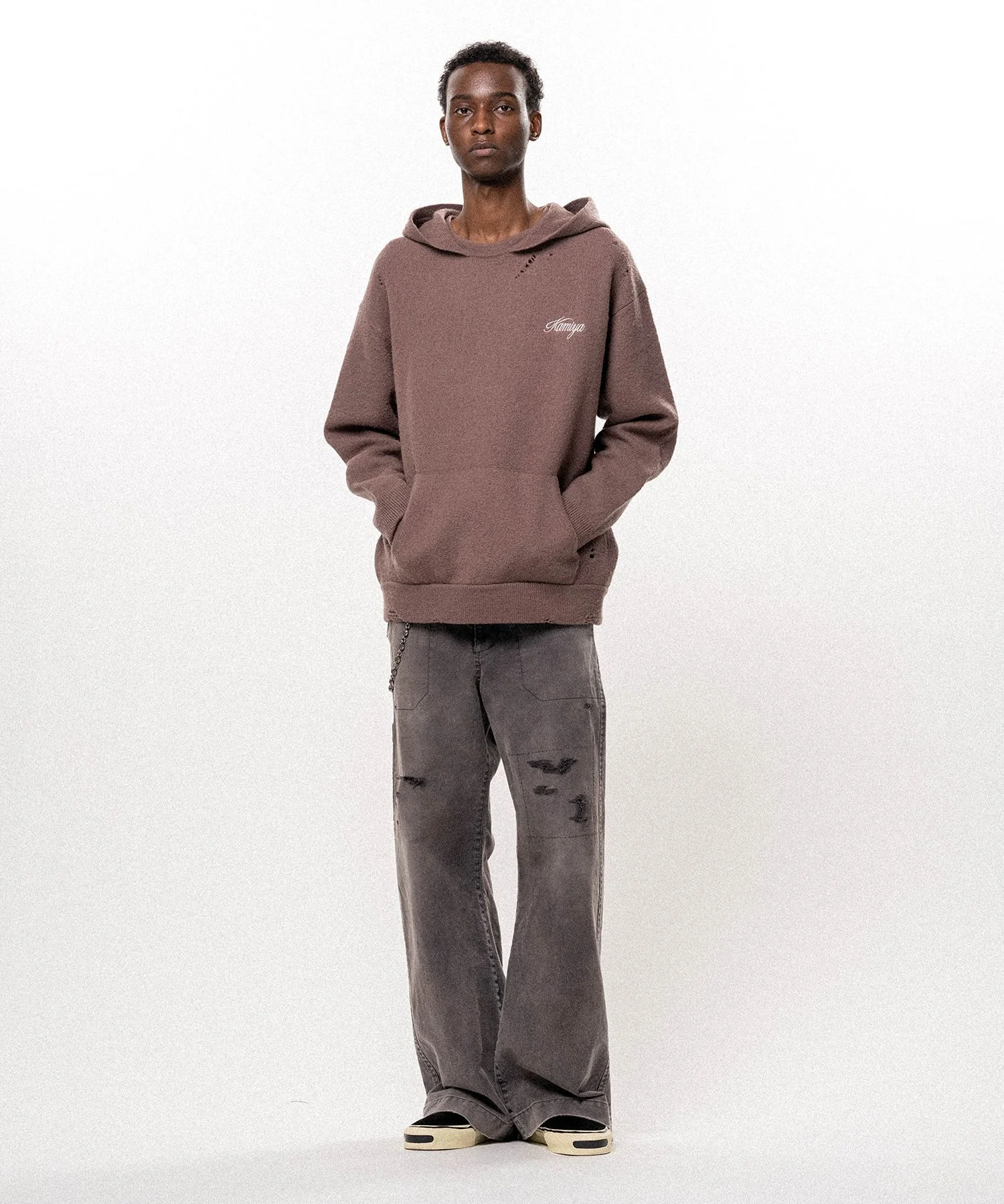 Embroidered Felted Wool Knit Hoodie - 1