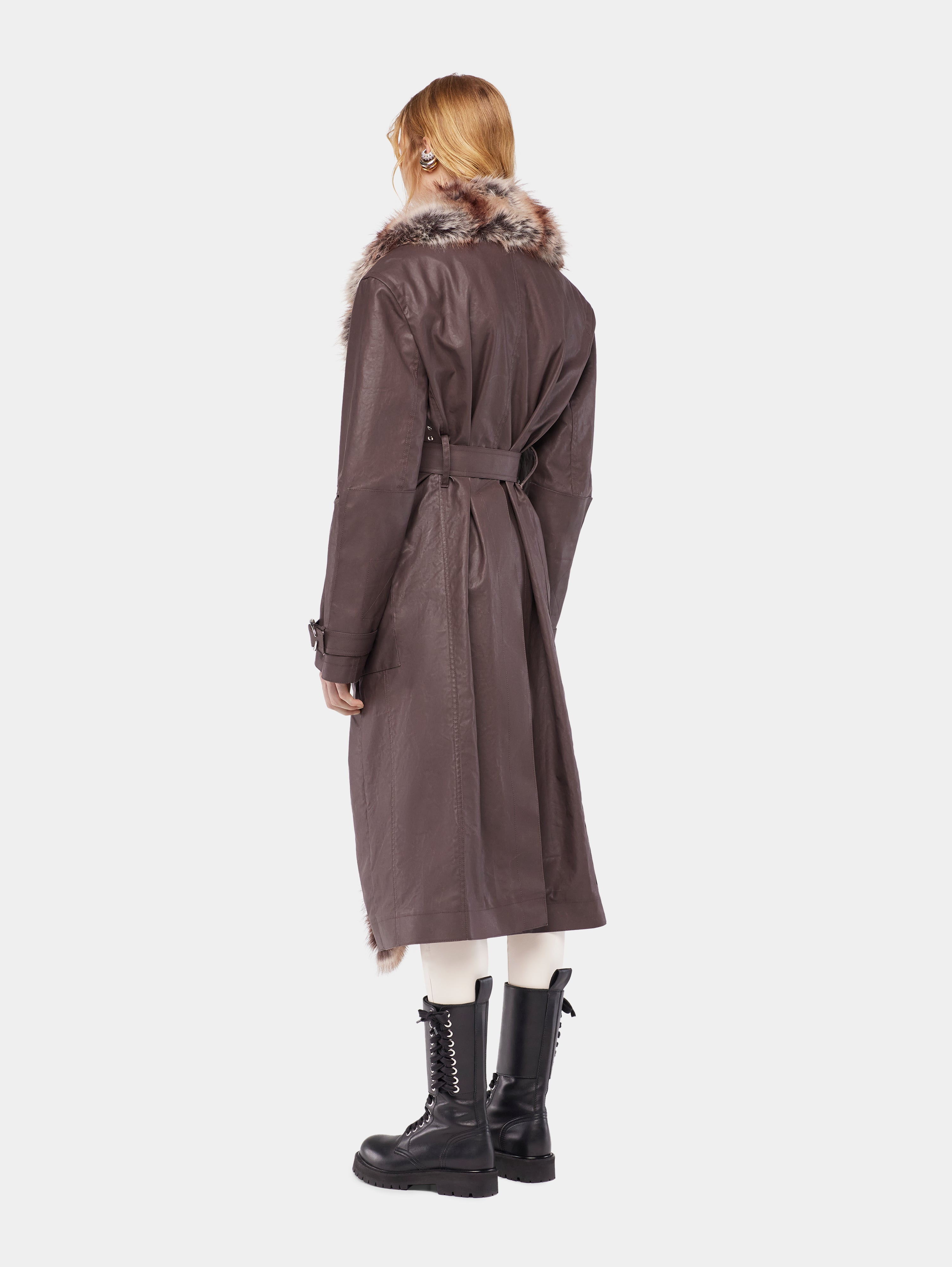 TRENCH COAT WITH FAKE FUR TRIMS - 4