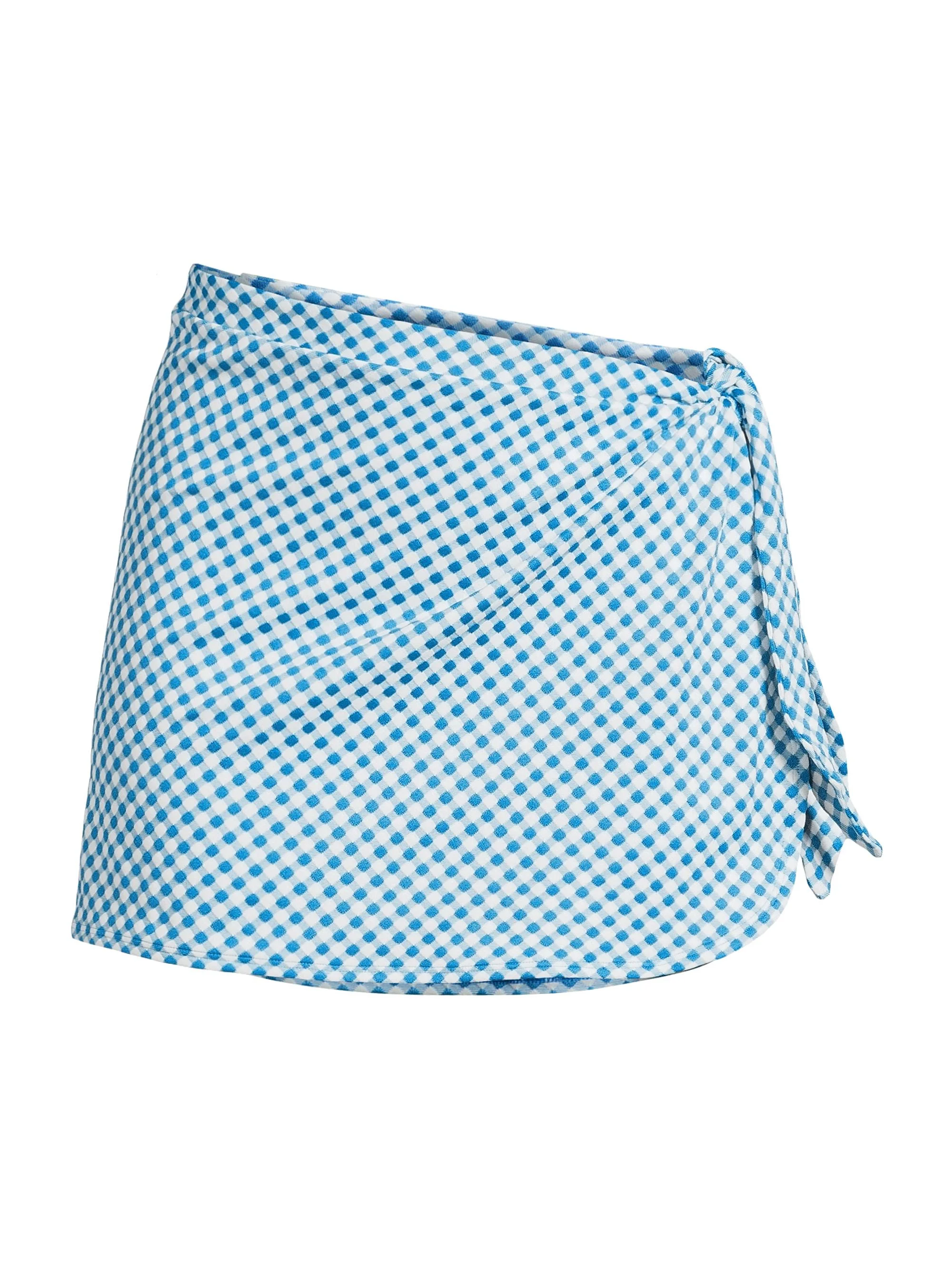 Women's Gingham Terry Wrap Pareo - Cosmic Blue Gingham - 1