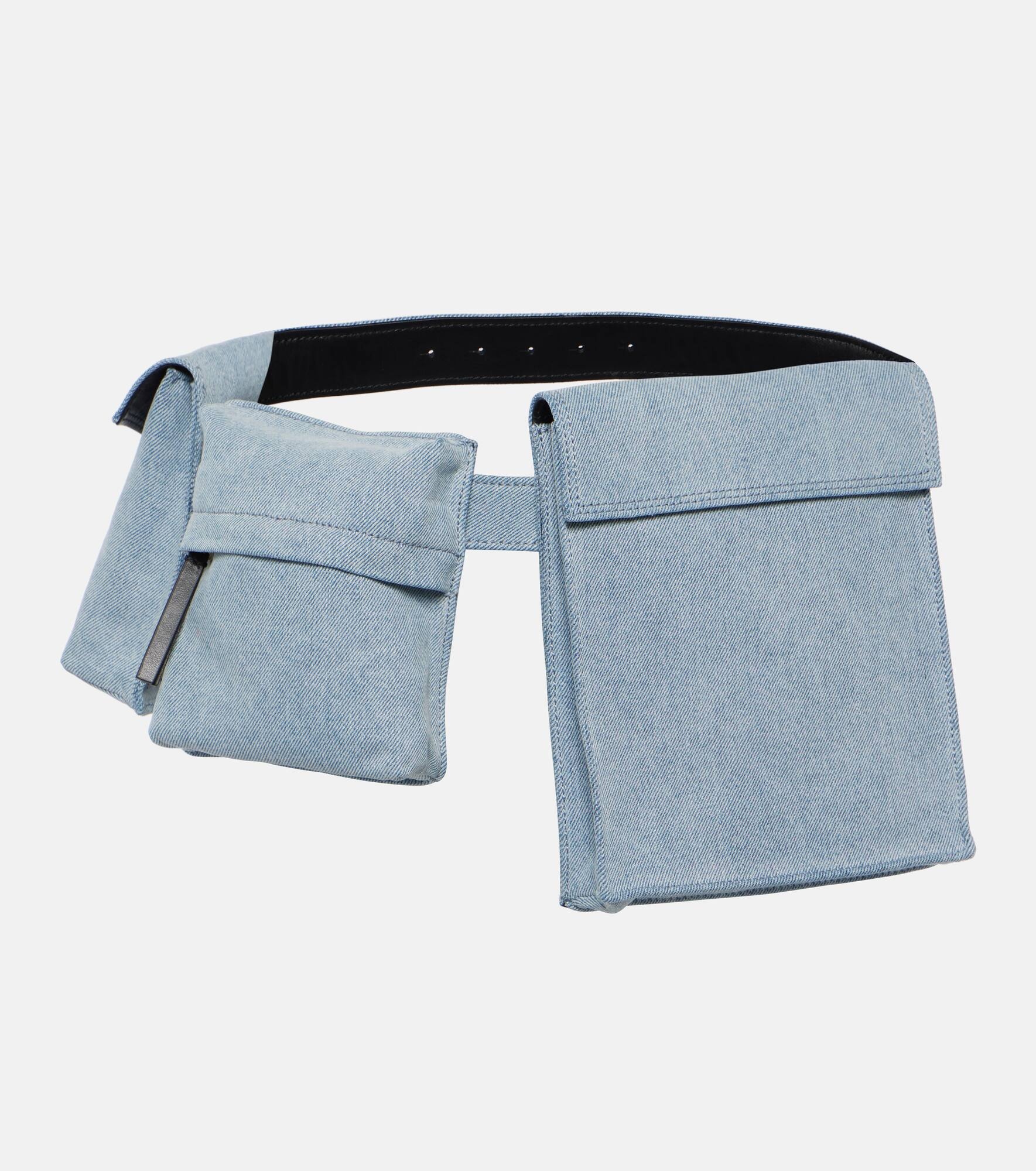Leather-trimmed denim belt bag - 1