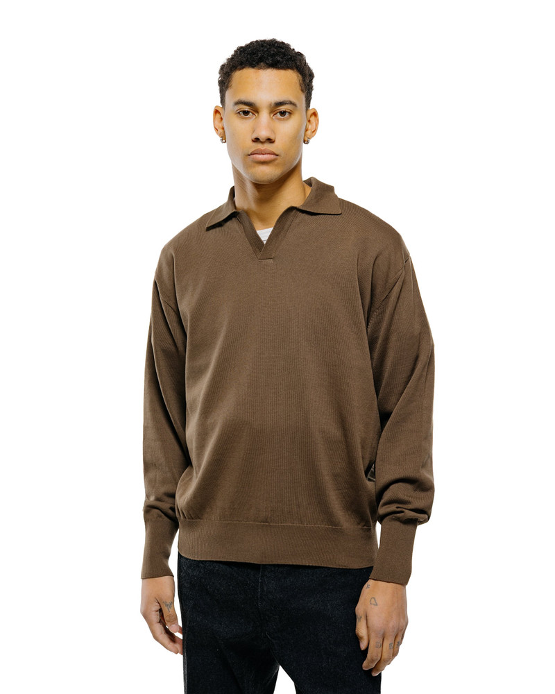 KAPTAIN SUNSHINE Cotton Knit Skipper Shirt Mocha Brown outlook