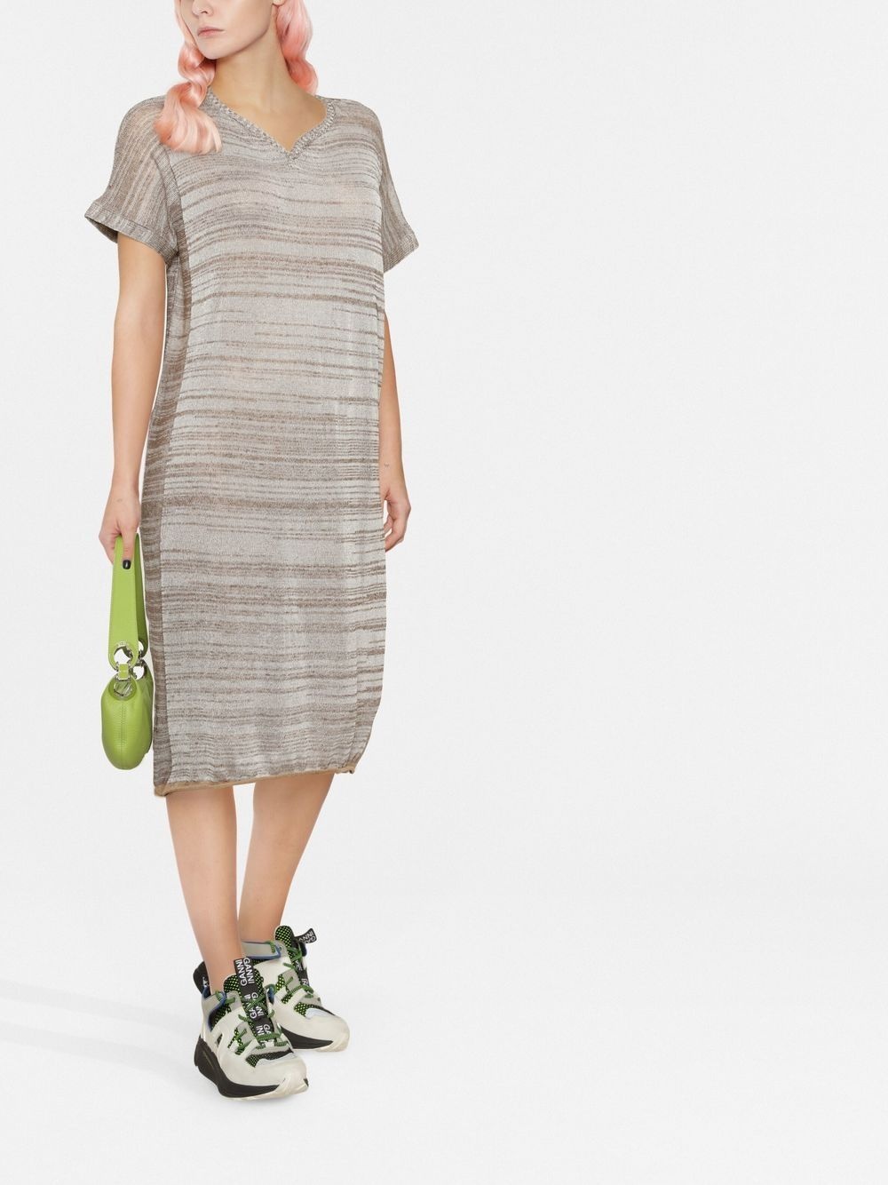 striped V-neck midi dress - 2