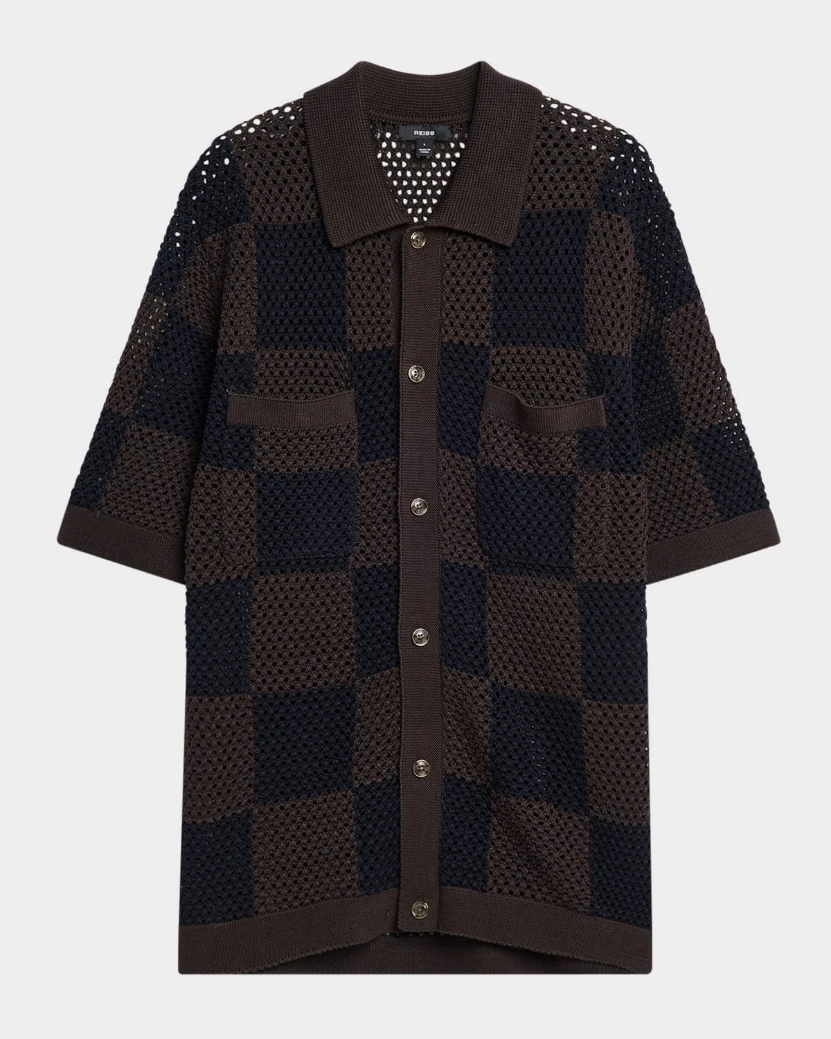 Men's Alfred Checkered Crochet Short-Sleeve Shirt - 1