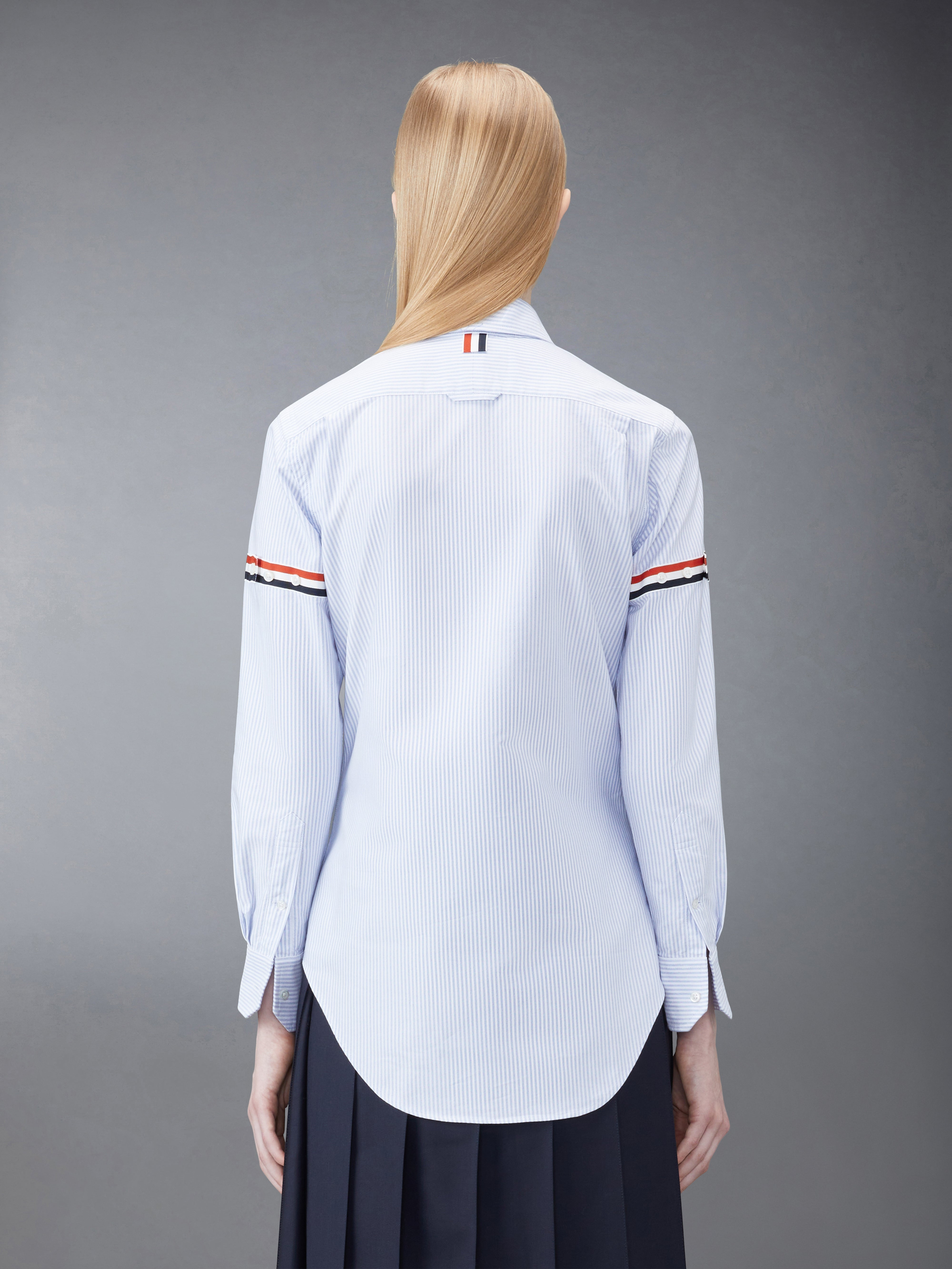 Blue University Stripe Oxford Grosgrain Armband Long Sleeve Shirt - 3