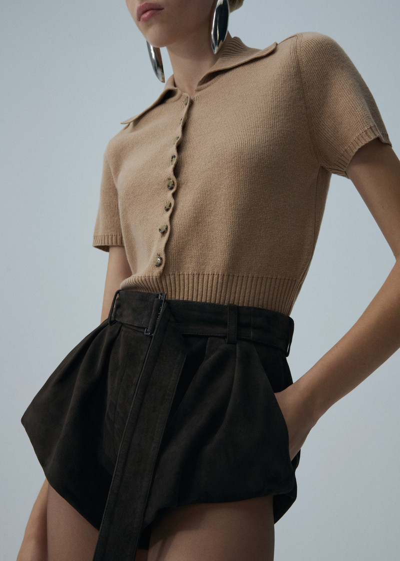 Flared suede shorts in brown 4