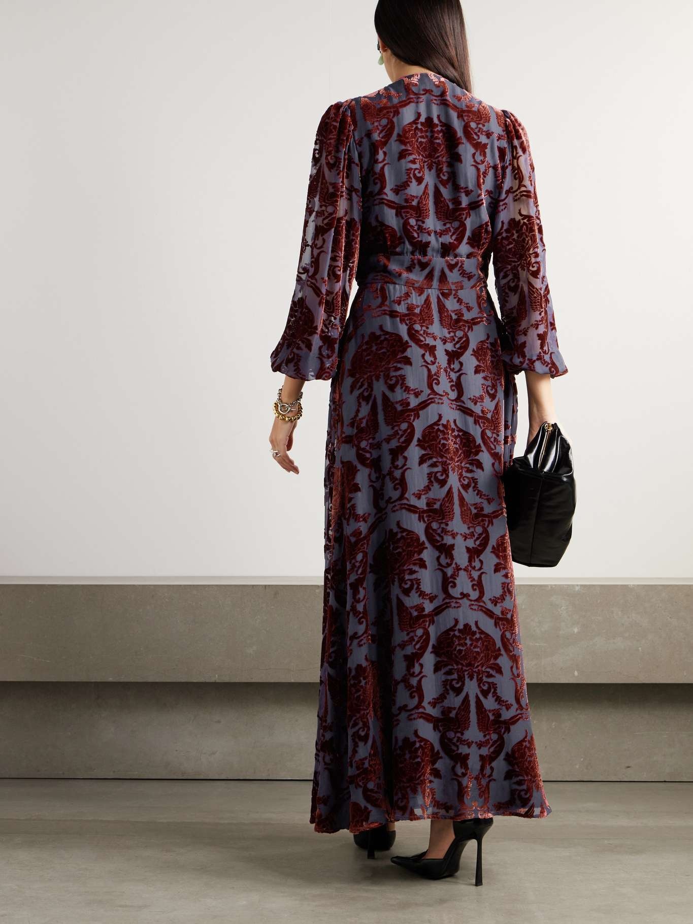 Camerino devoré-velvet maxi dress Burgundy - 3