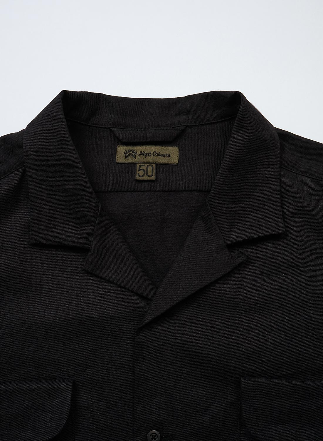 Open Collar Shirt Linen Fleece in Dark Navy - 3