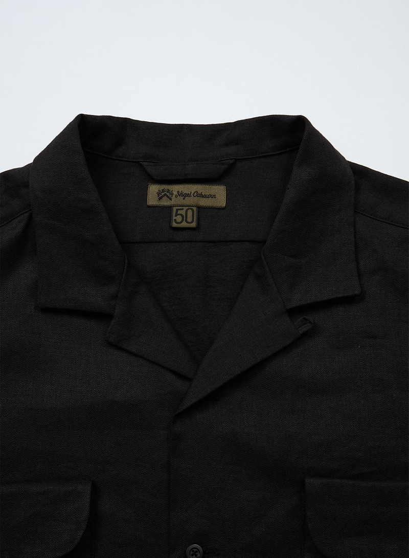 Open Collar Shirt Linen Fleece in Dark Navy 3