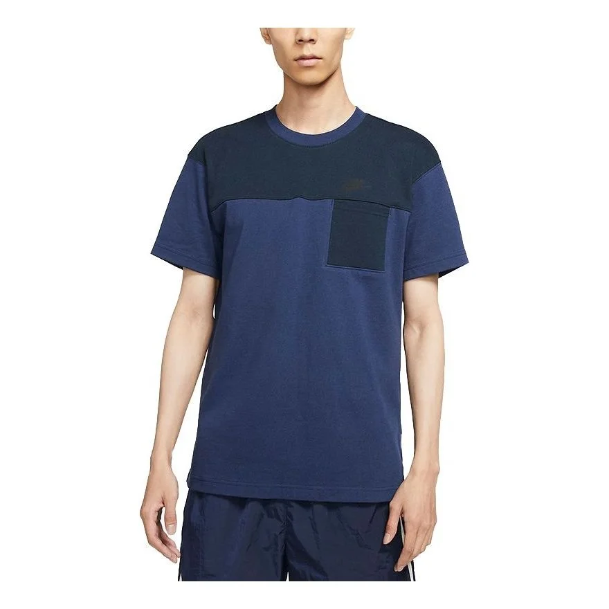 Men's Nike Athleisure Casual Sports Breathable Splicing Short Sleeve Navy Blue T-Shirt DD4743-410 - 1