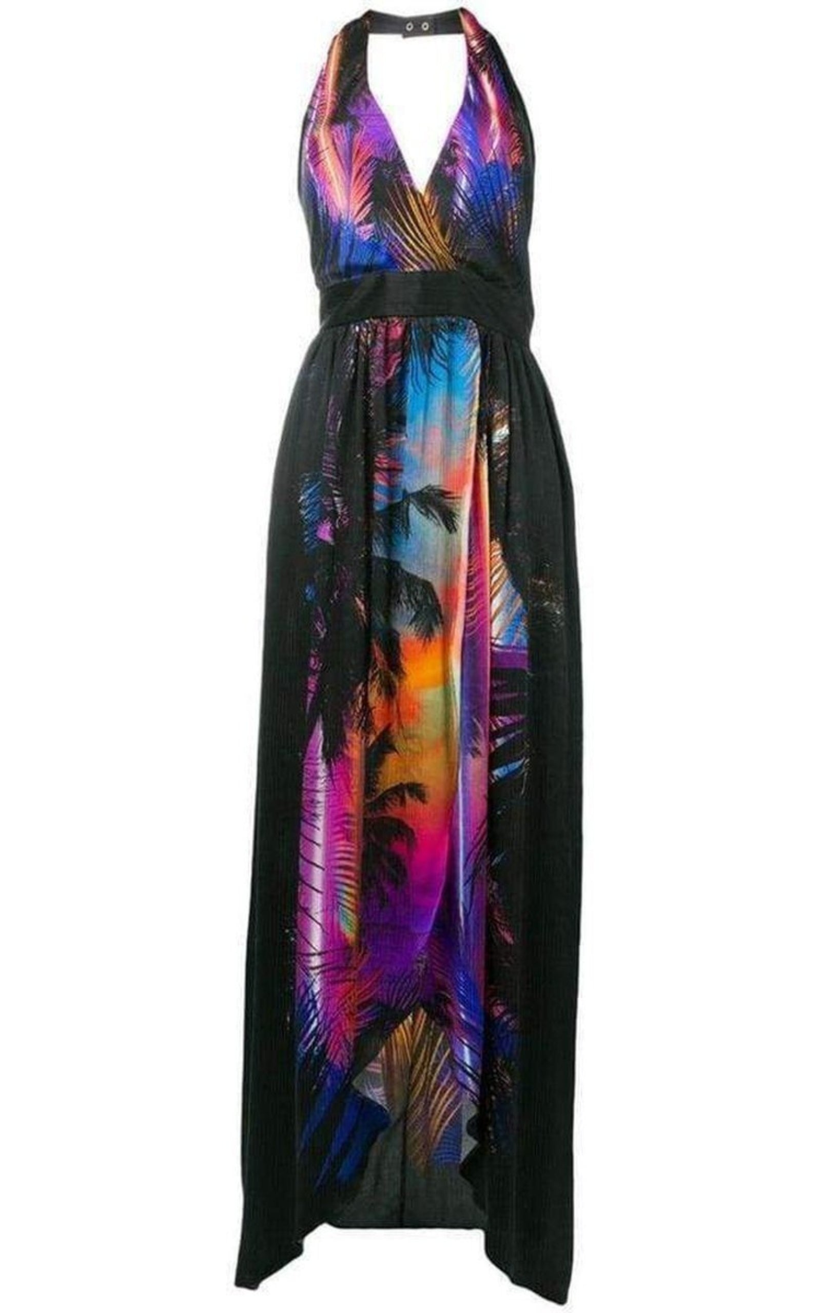 Halter Neck Printed Silk Dress - 1