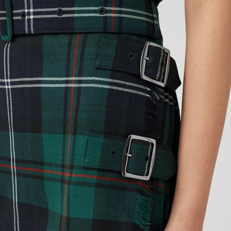 Pleated Panel Check Wool Belted Kilt 3