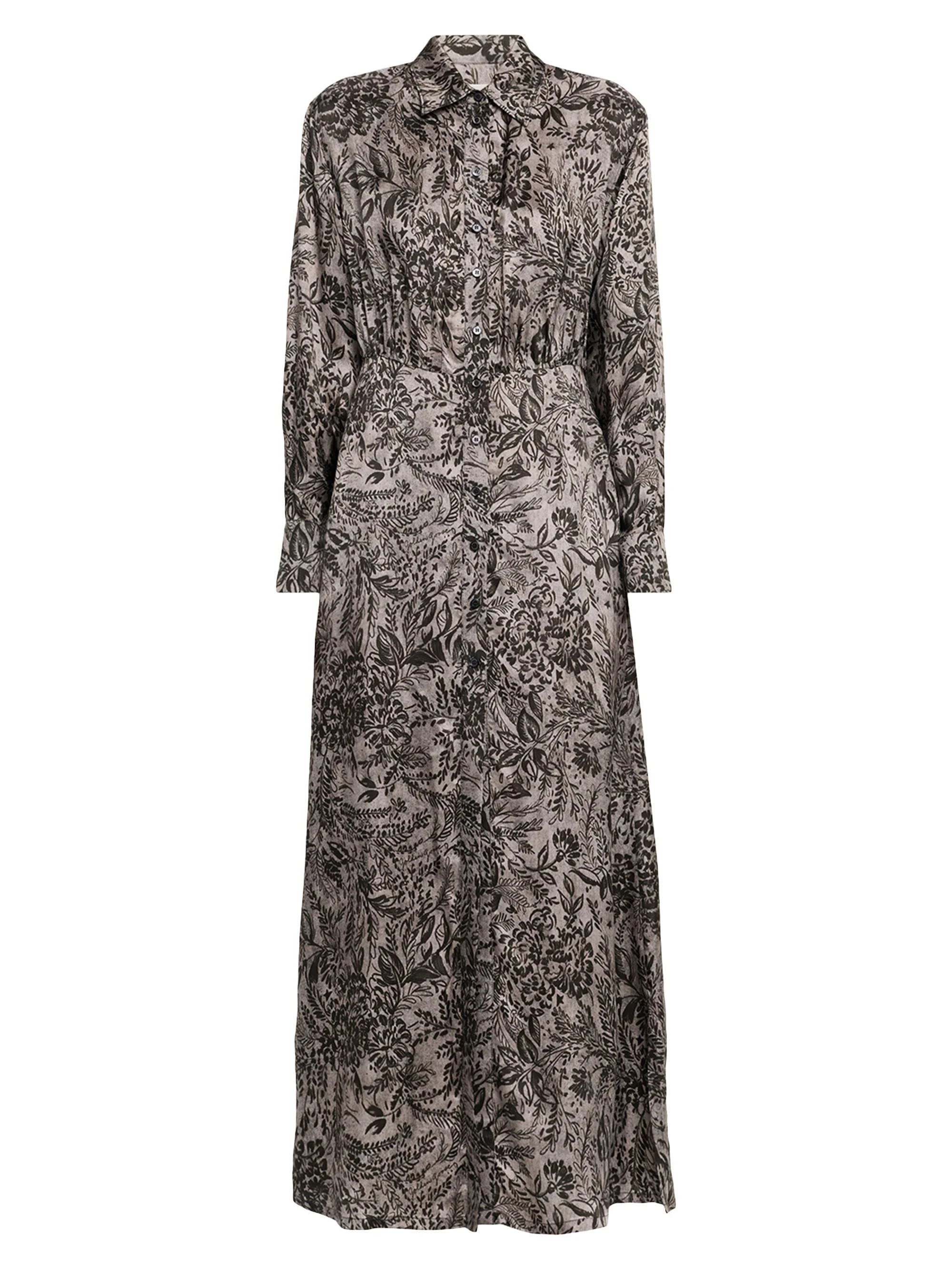 Women's Golden Floral A-Line Shirtdress - Grey - 1