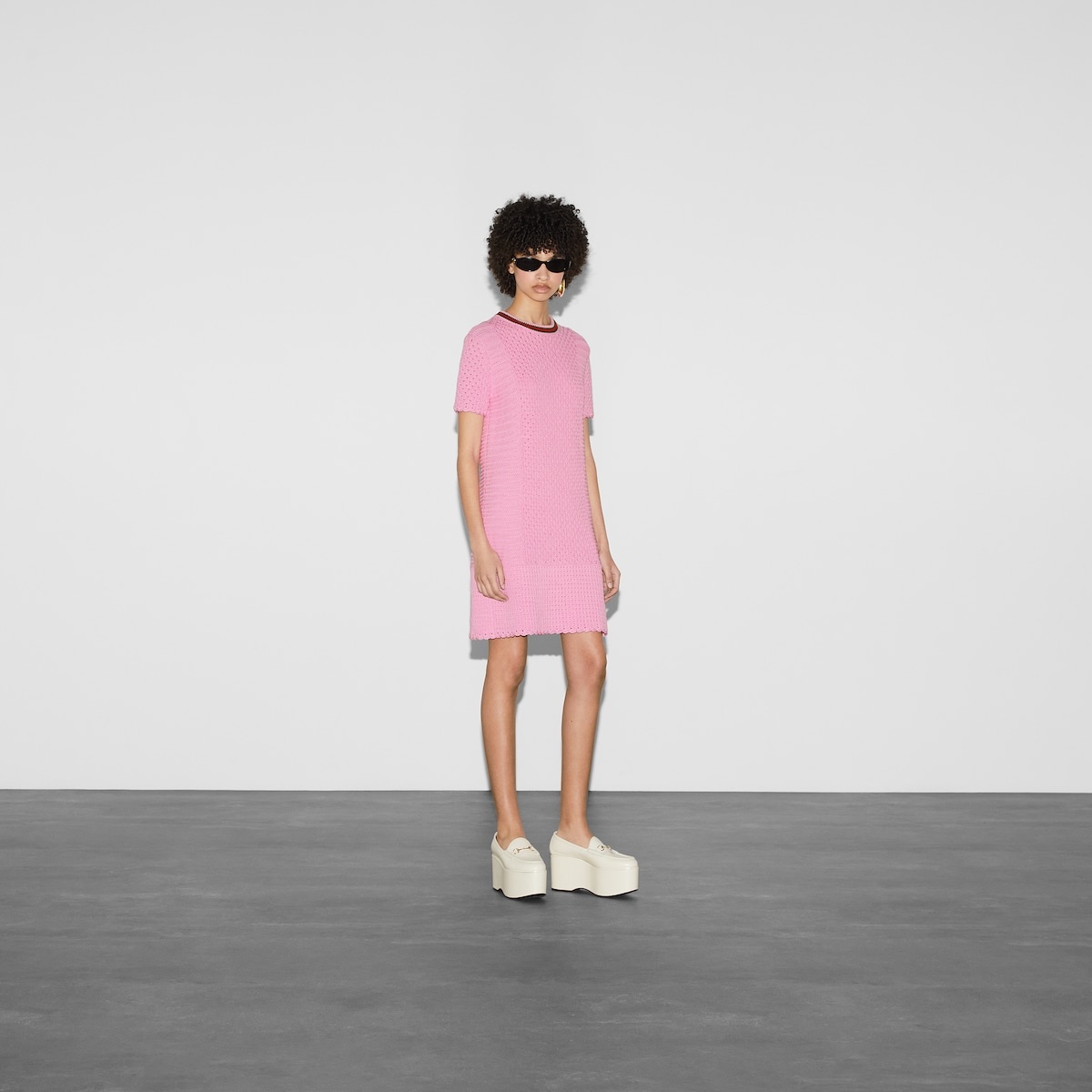 Crochet-effect cotton dress with Web - 2