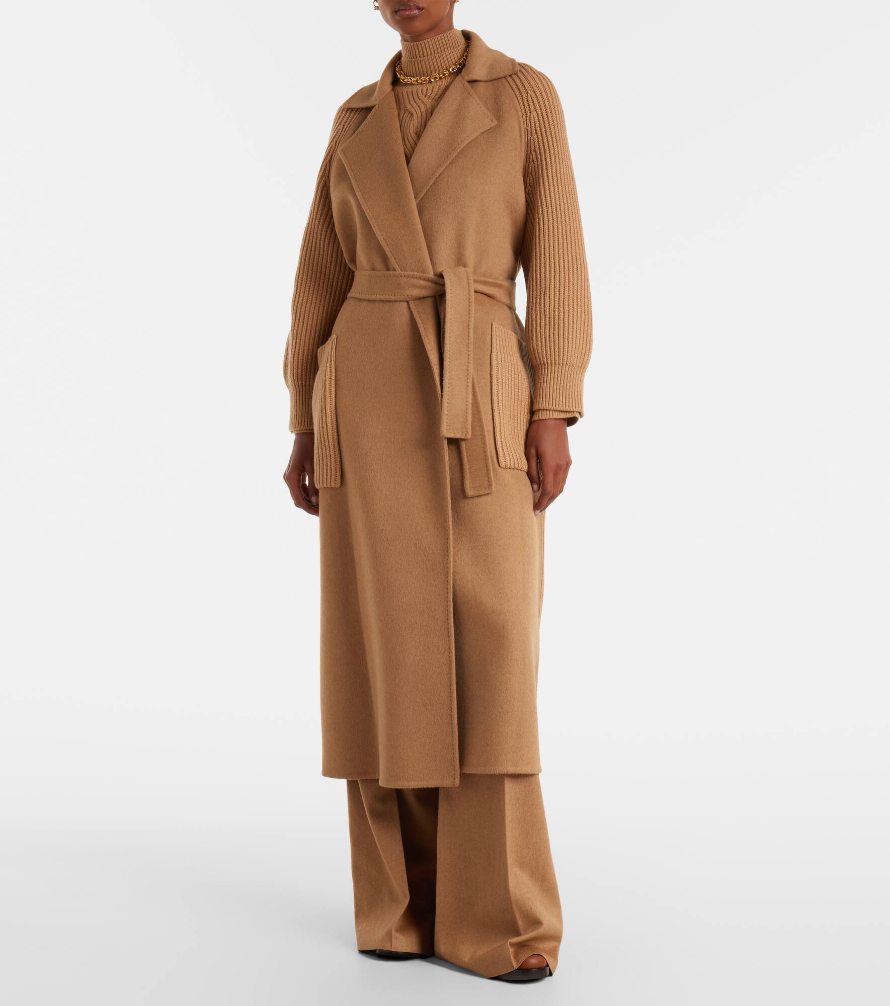 Berard camel hair, wool, and cashmere wrap coat - 6