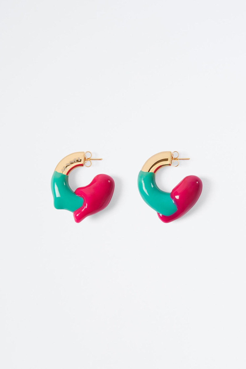 CORAL GREEN & MAGENTA RUBBERIZED SMALL GOLD EARRINGS 1