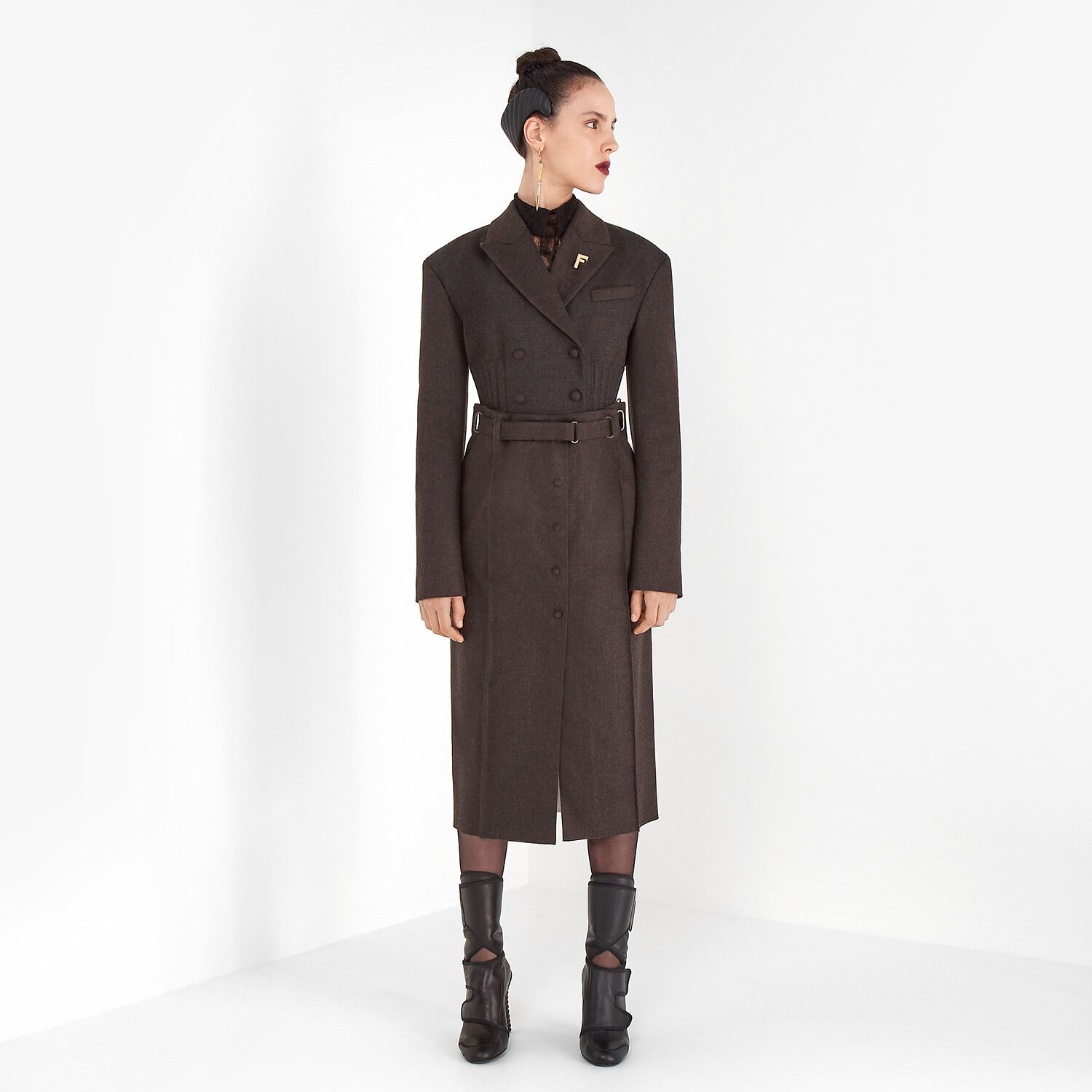 Brown cashmere and flannel skirt - 4