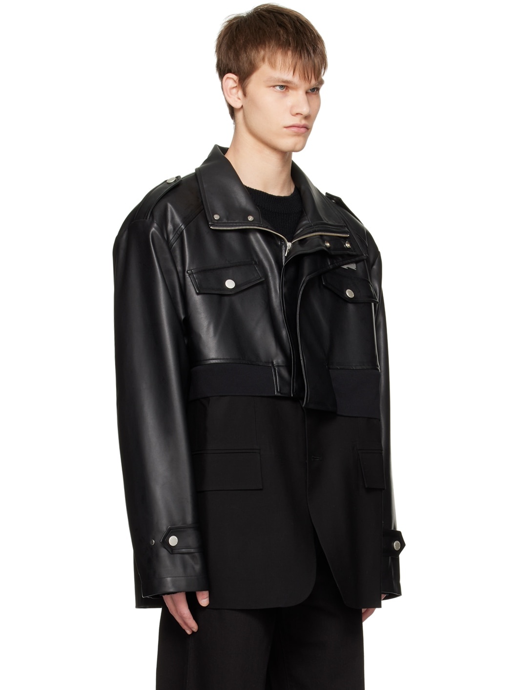 Black Detachable Faux-Leather Jacket - 2