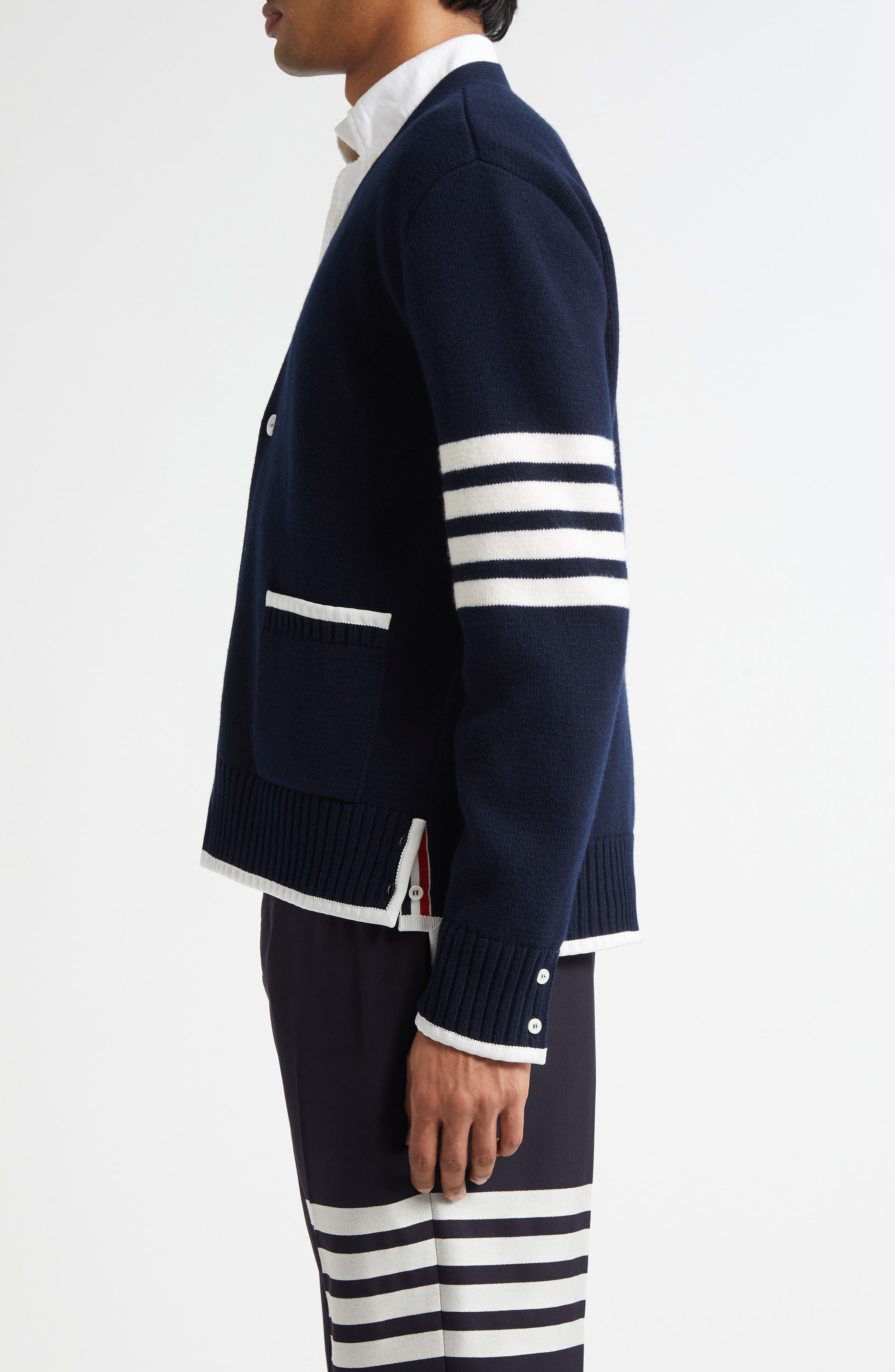 Thom Browne 4-Bar Milano Stitch Virgin Wool Cardigan in Navy at Nordstrom - 3