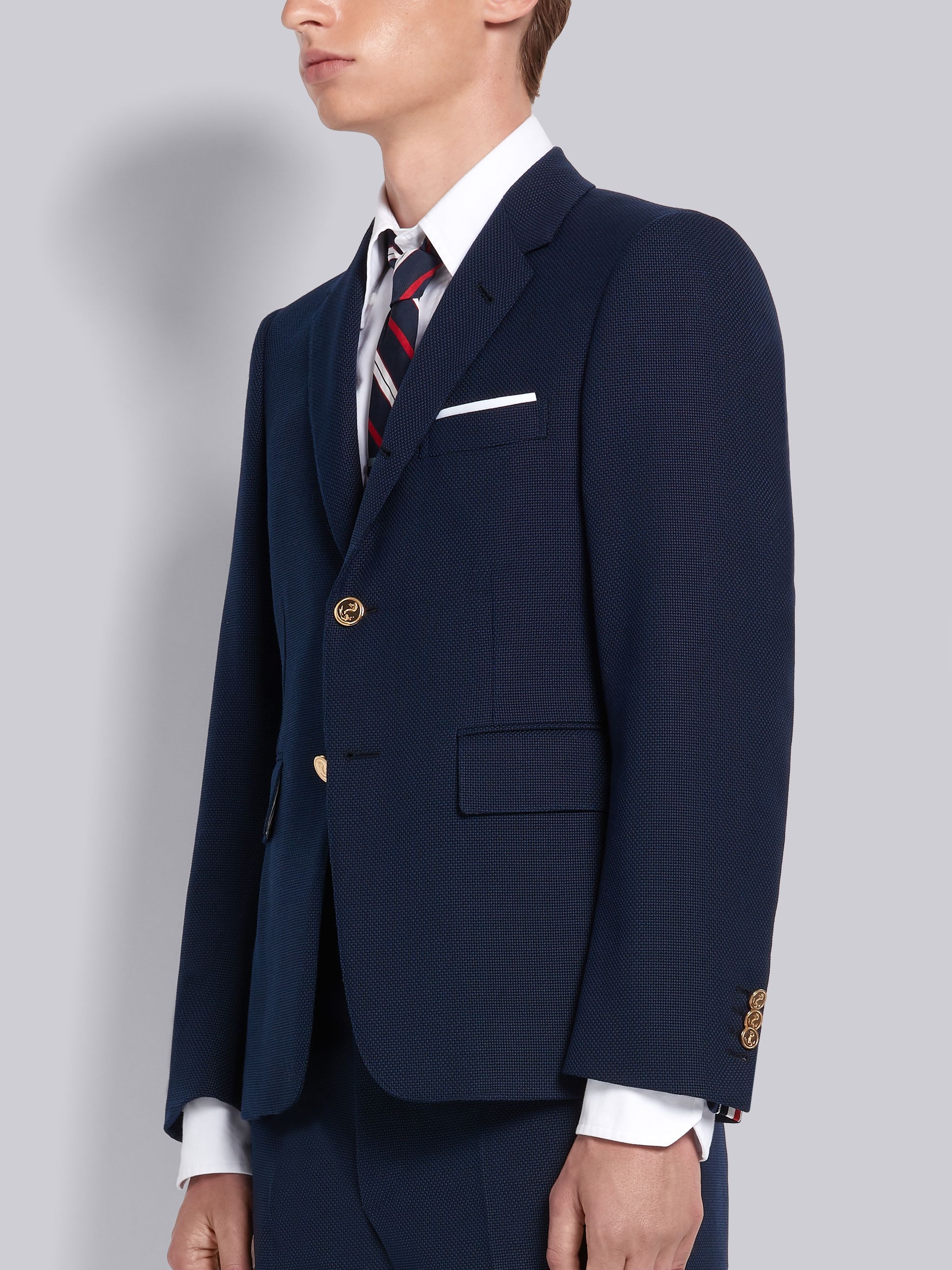 Navy Wool Hopsack School Uniform Weave Classic Sport Coat - 2