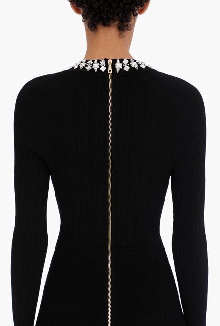 Mid-length black knit dress with silver embroidery - 8