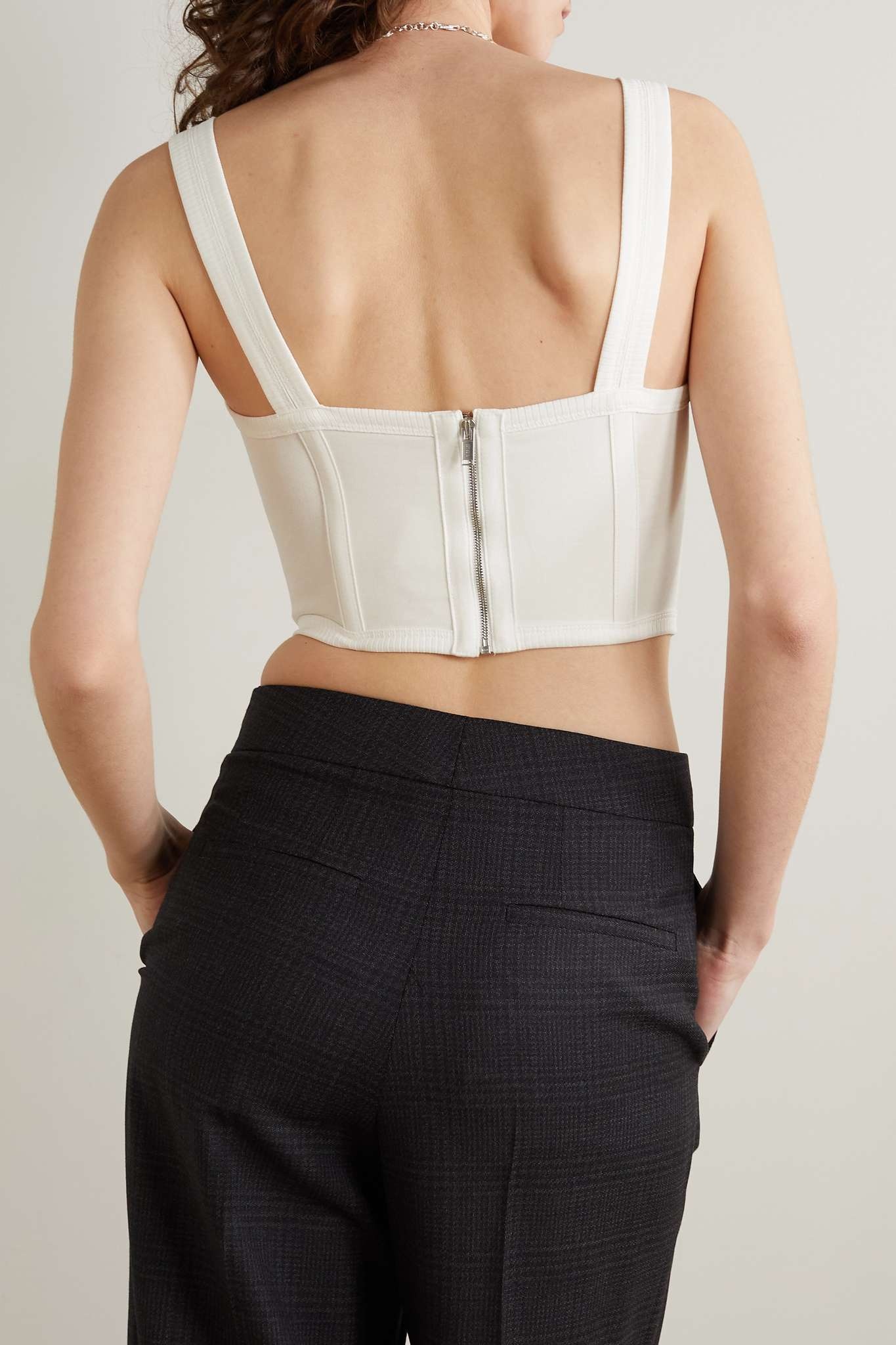 Cropped canvas-trimmed knitted cotton bustier top - 4